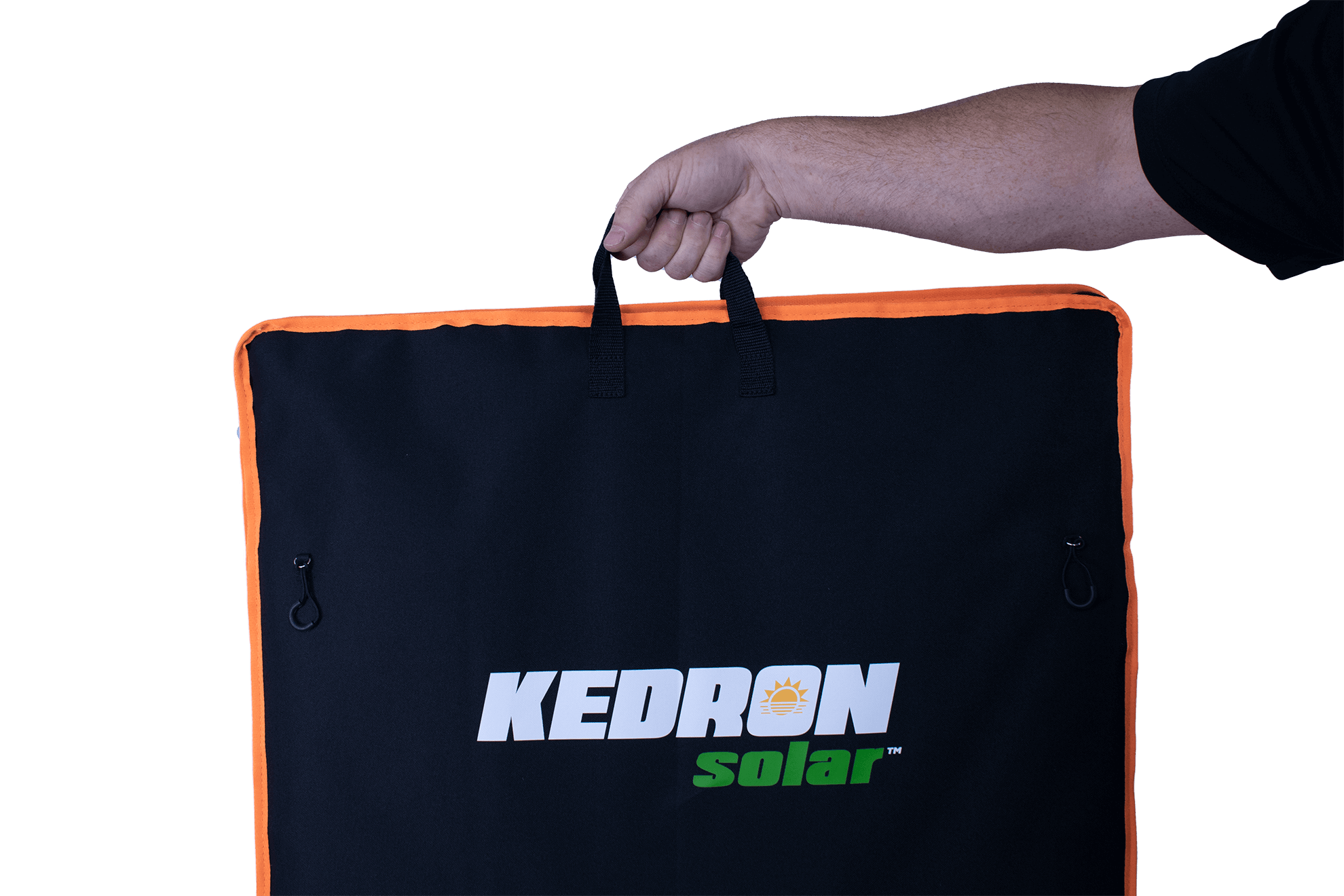 Kedron 100W solar panel kit in carrying case, ideal for portable generators, available at Cabin Depot