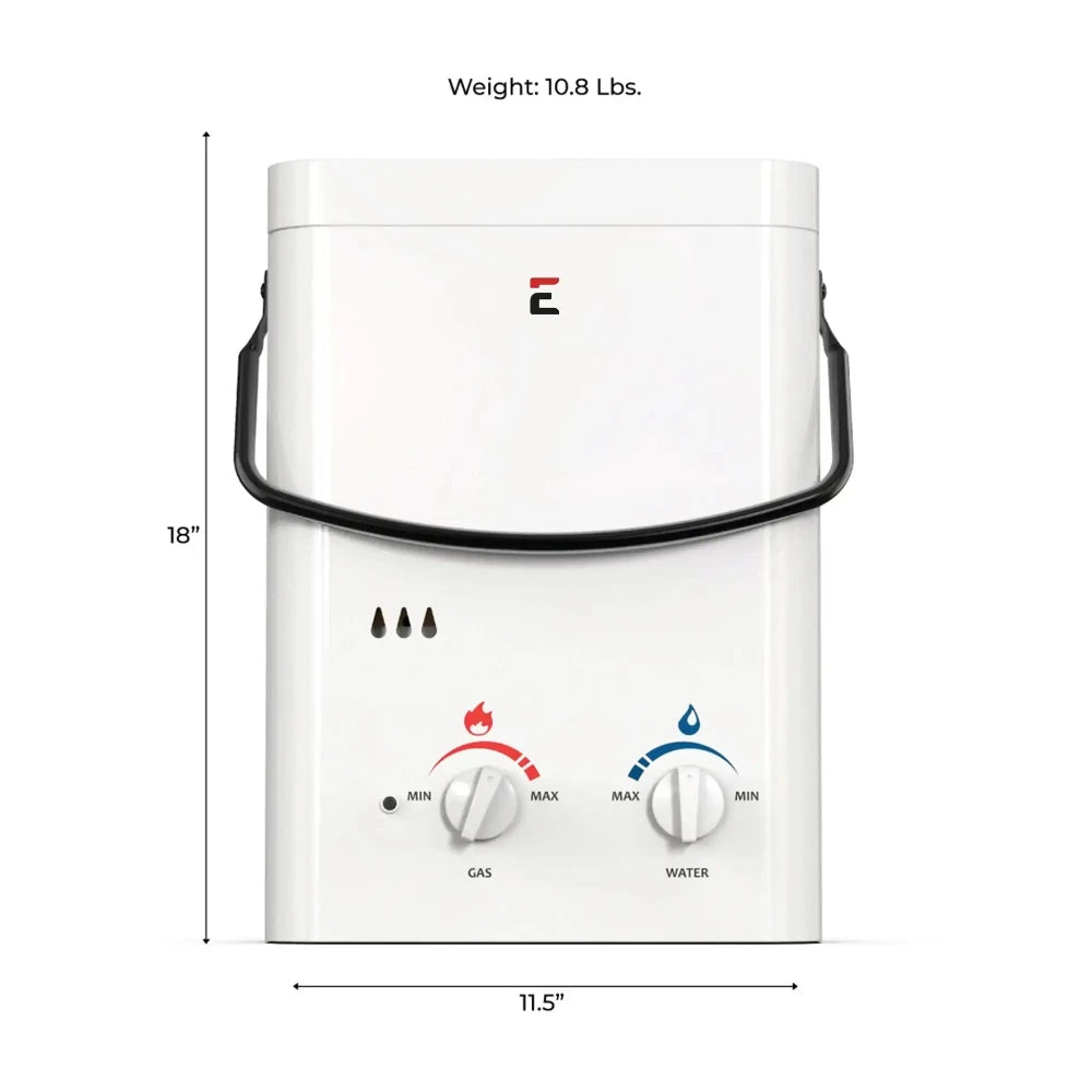Eccotemp L5 Portable Tankless Water Heater dimensions, perfect for campsite use - Cabin Depot
