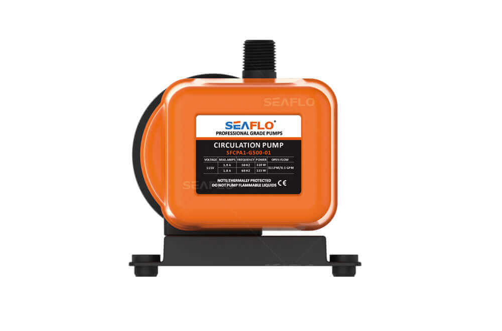 SEAFLO 115VAC 500GPH Circulation Pump from Cabin Depot, efficient and submersible for continuous use, model SFCPA1-G500-01.