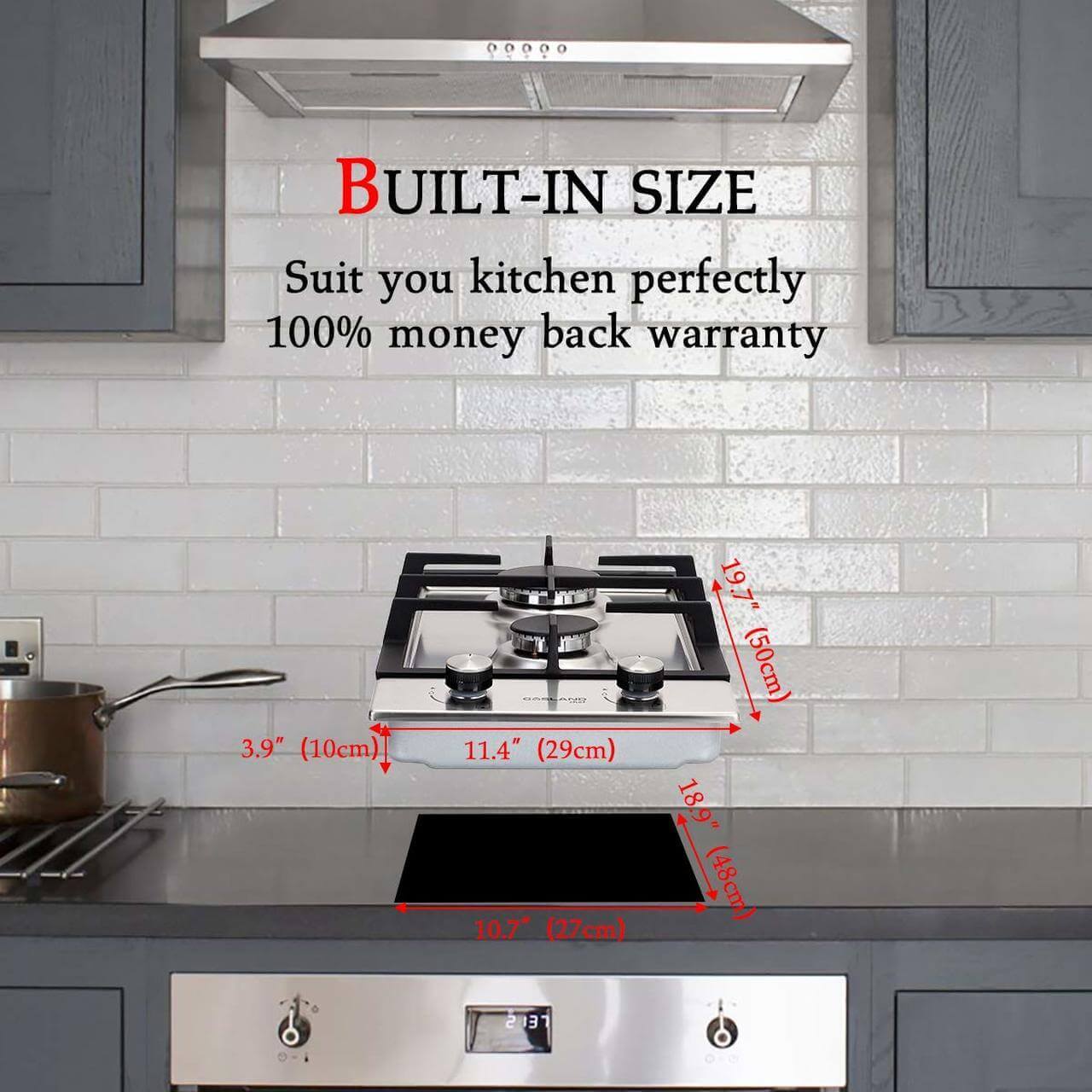 GaslandChef 12" Built-In Gas Stovetop with 2 Burners in Kitchen, ETL Certified, Stainless Steel, available at Cabin Depot