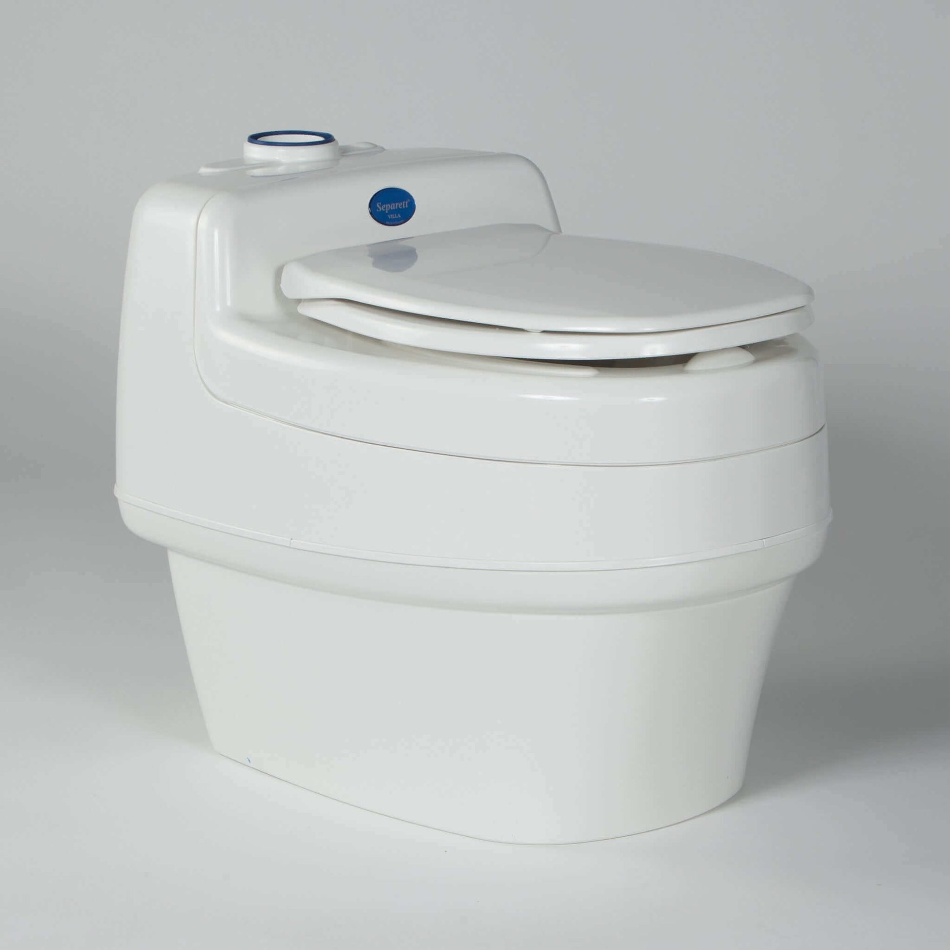 Separett Villa 9210 toilet, 12V/110V for off-grid use, available at Cabin Depot, ideal for cottages and solar power systems.
