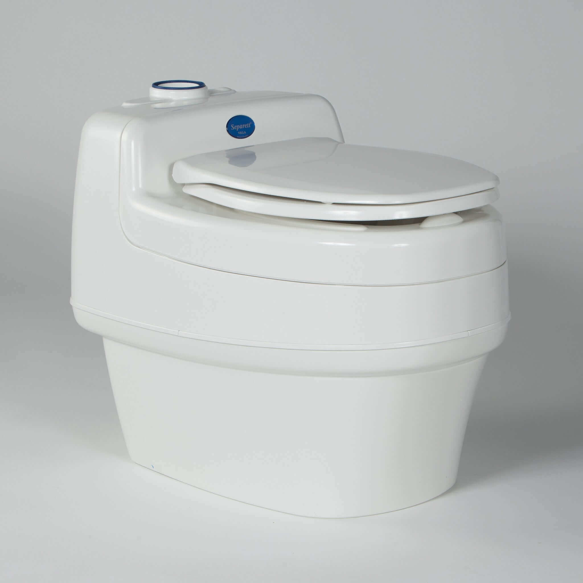 Separett Villa 9210 toilet, 12V/110V for off-grid use, available at Cabin Depot, ideal for cottages and solar power systems.