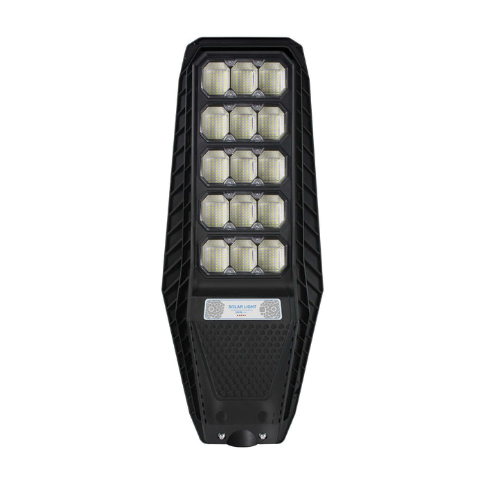 Intrepid Pioneer 300W Solar Street Lamp with LED panels and motion sensor for outdoor security lighting.