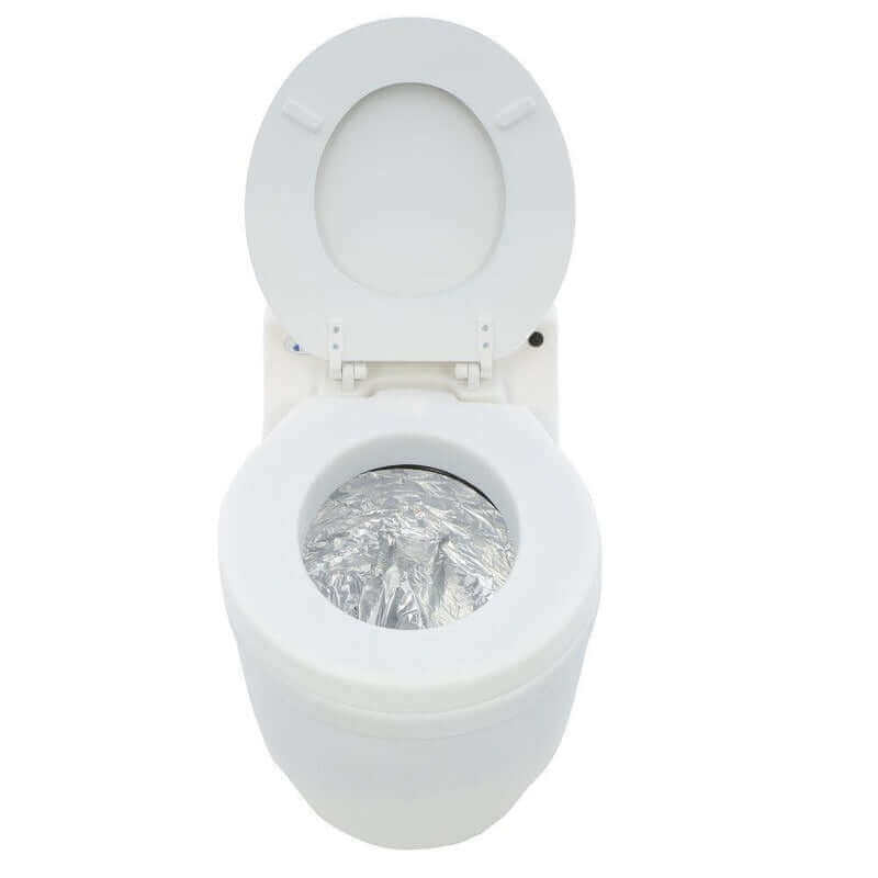 Laveo Dry Flush Portable Toilet, available at Cabin Depot, perfect for RVs, cabins, camping; a waterless, self-contained, odor-free toilet.