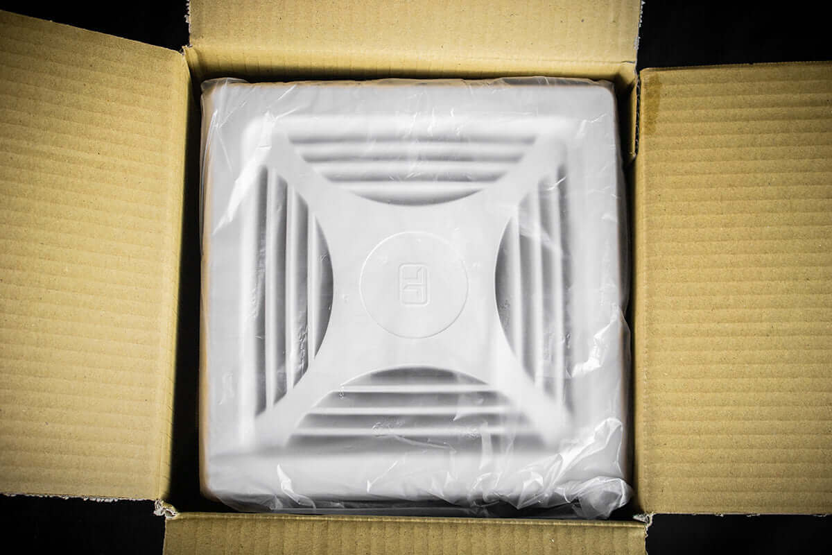 Kedron 12V DC Exhaust Fan in box - waterproof ventilation for cabins, RVs, and boats. Available at Cabin Depot.