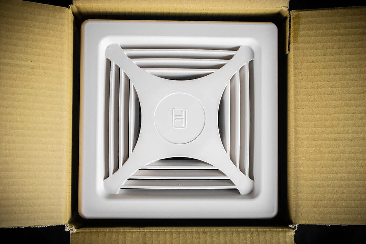 Kedron 12V DC Exhaust Fan in packaging, ideal for bathrooms and RV use, available at Cabin Depot.