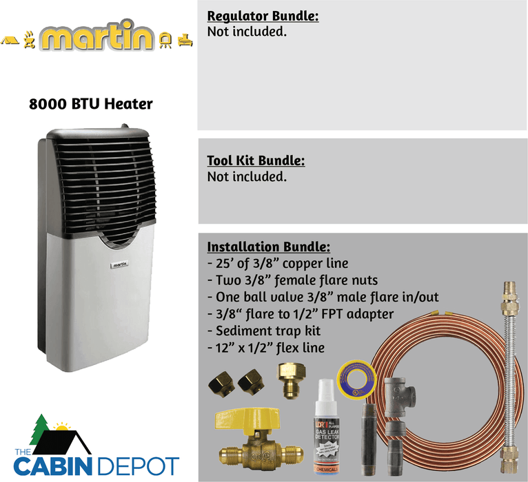 Martin 8,000 BTU Direct Vent Propane Heater for Off-Grid Use with Installation Bundle - Available at Cabin Depot