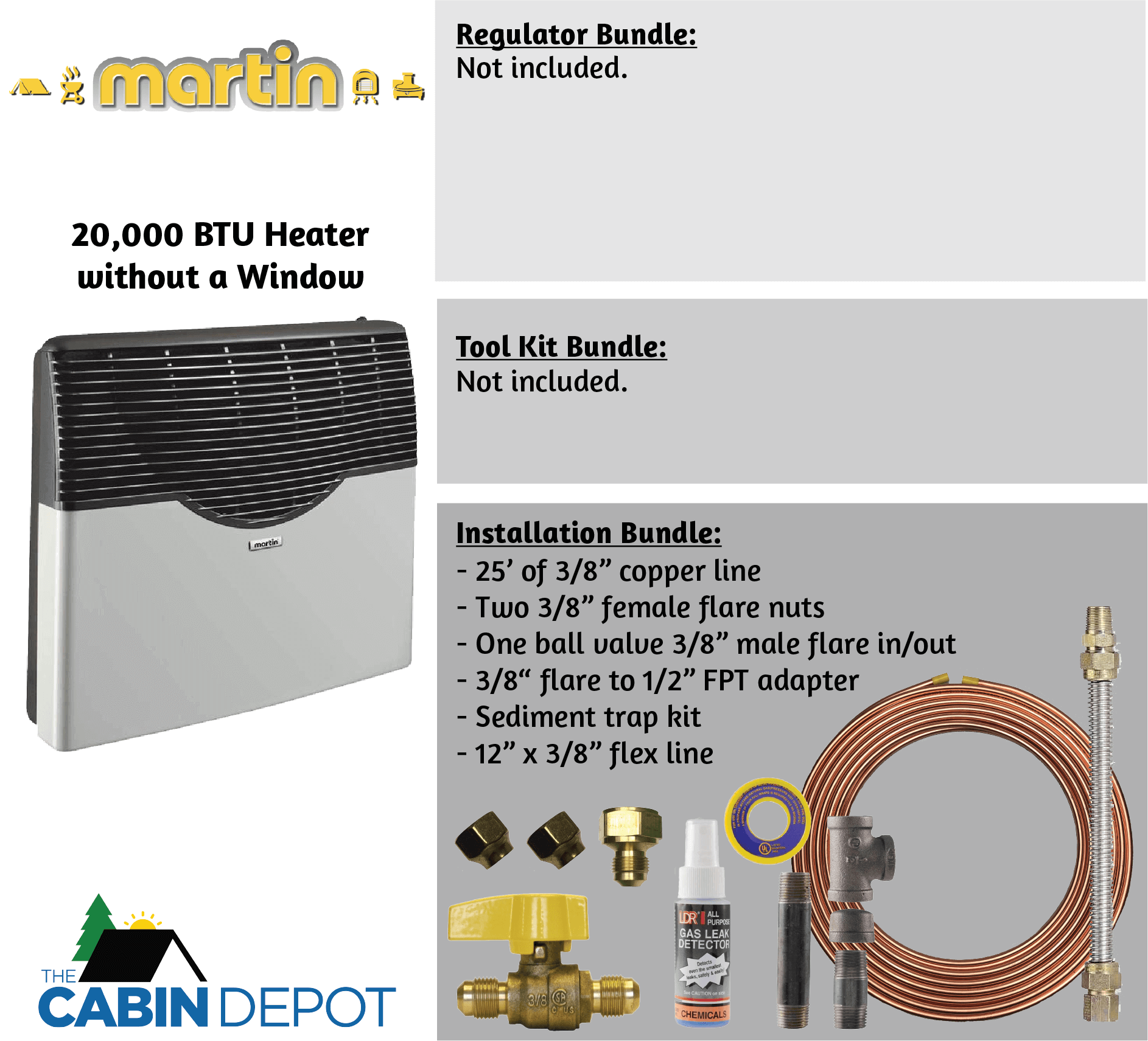 Martin 20,000 BTU Direct Vent Propane Heater with installation bundle - The Cabin Depot