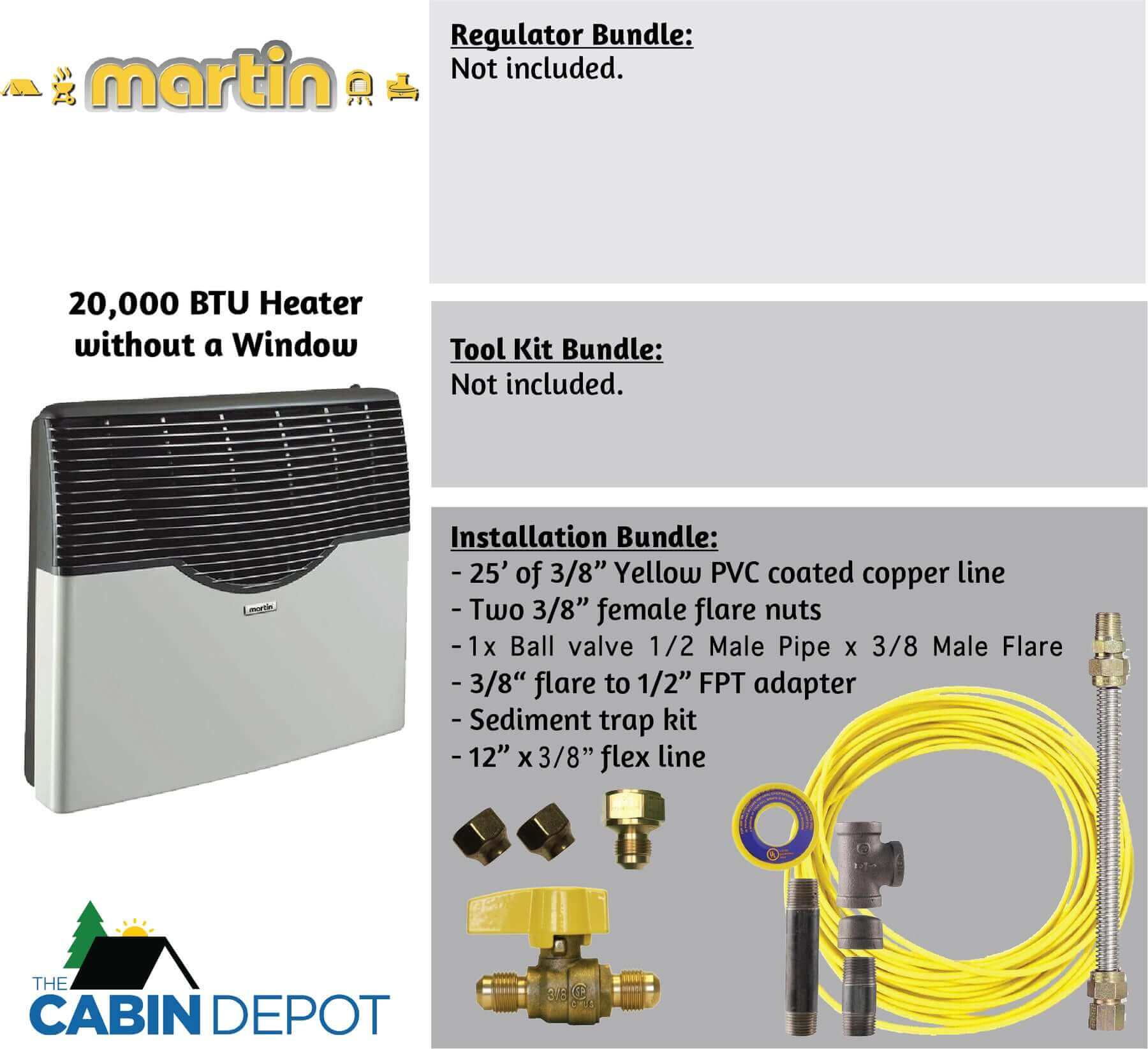 Martin MDV20P 20,000 BTU Propane Heater Installation Kit Overview at Cabin Depot
