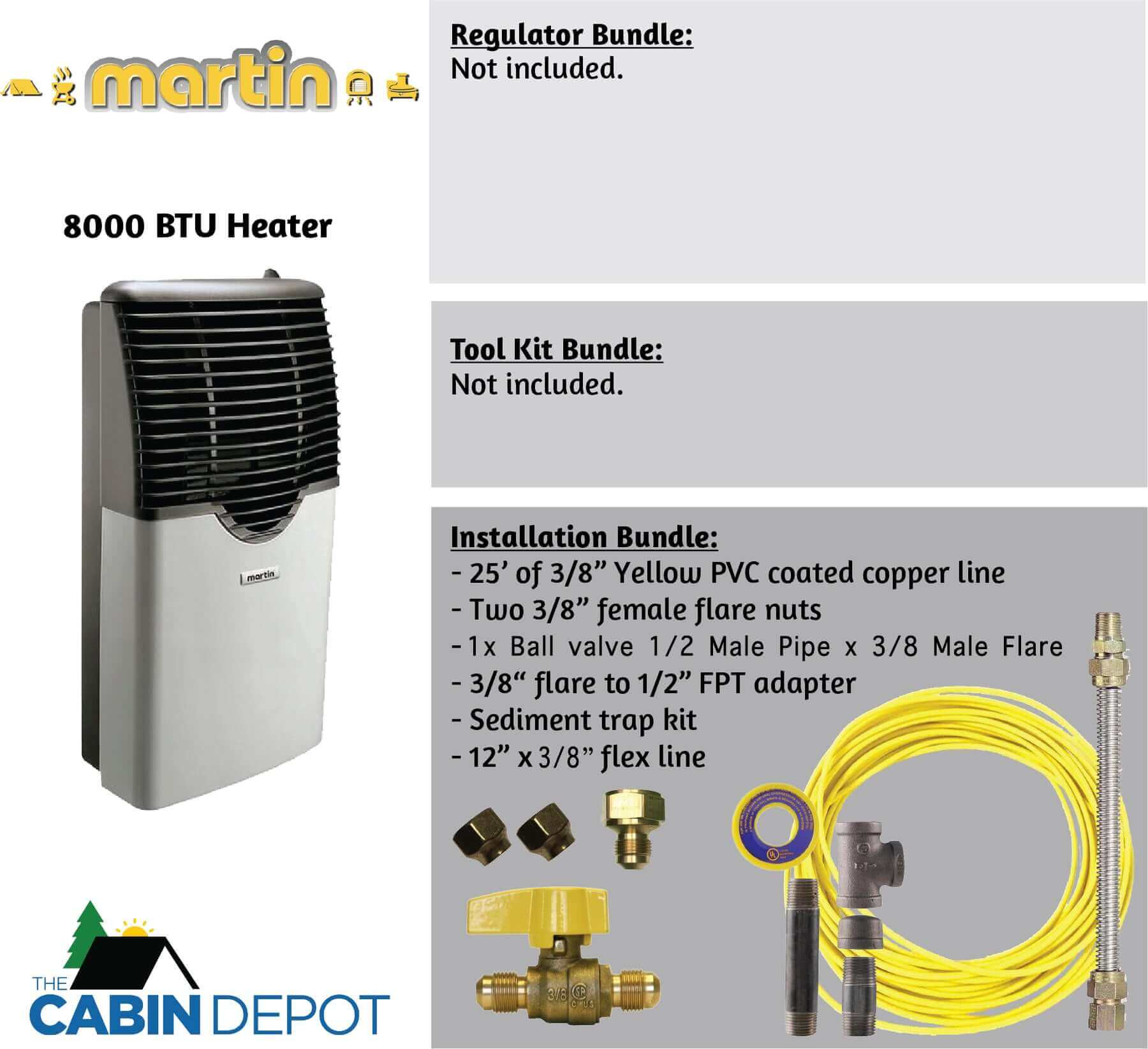 Martin 8000 BTU Direct Vent Propane Heater with installation kit, available at The Cabin Depot.