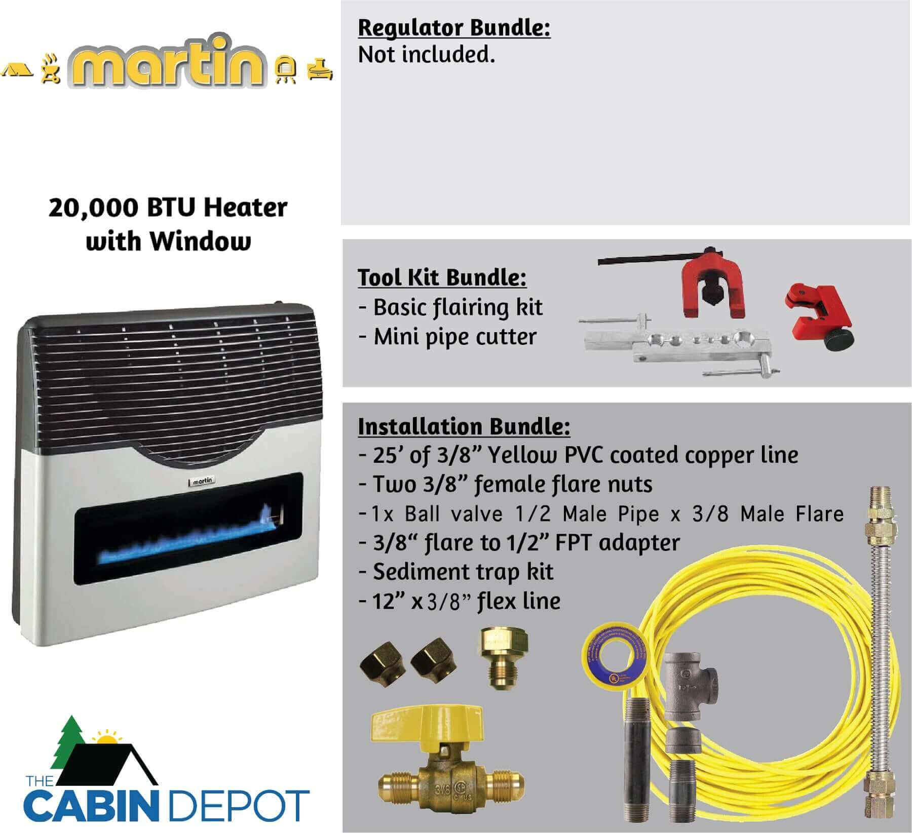Martin 20,000 BTU Direct Vent Propane Heater with Installation Tools, available at The Cabin Depot