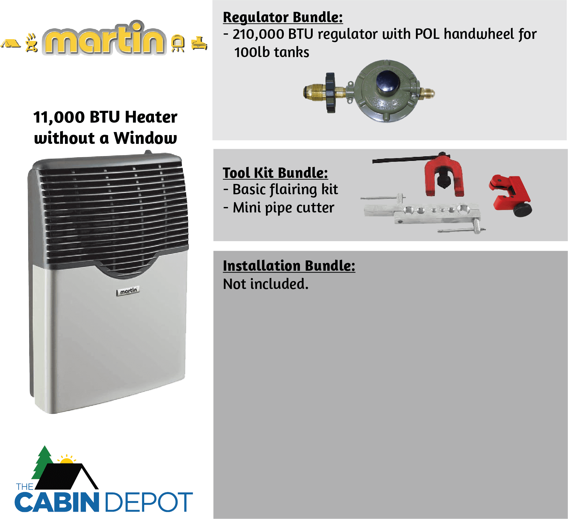 Martin 11,000 BTU Direct Vent Propane Heater with Regulator and Tool Bundles - The Cabin Depot