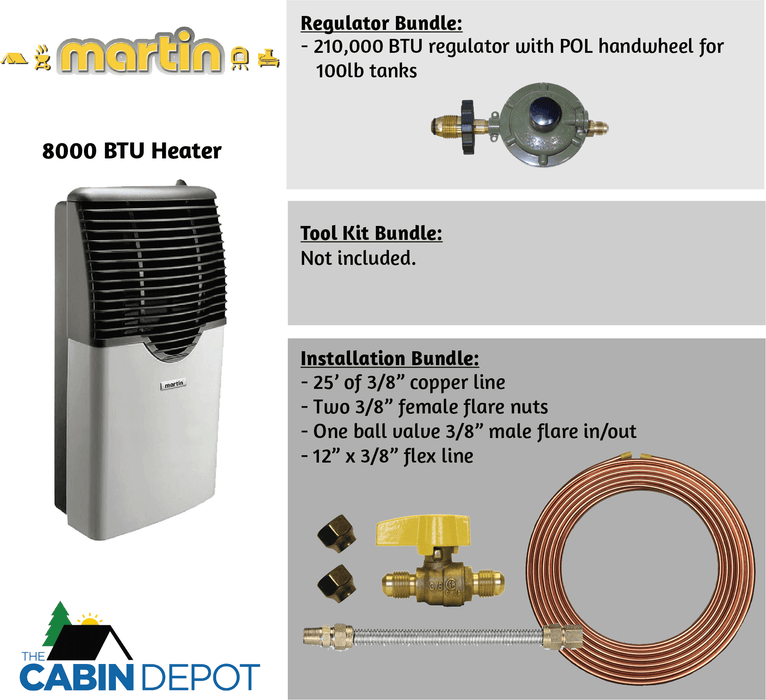 Martin 8,000 BTU Propane Heater with installation bundle - The Cabin Depot