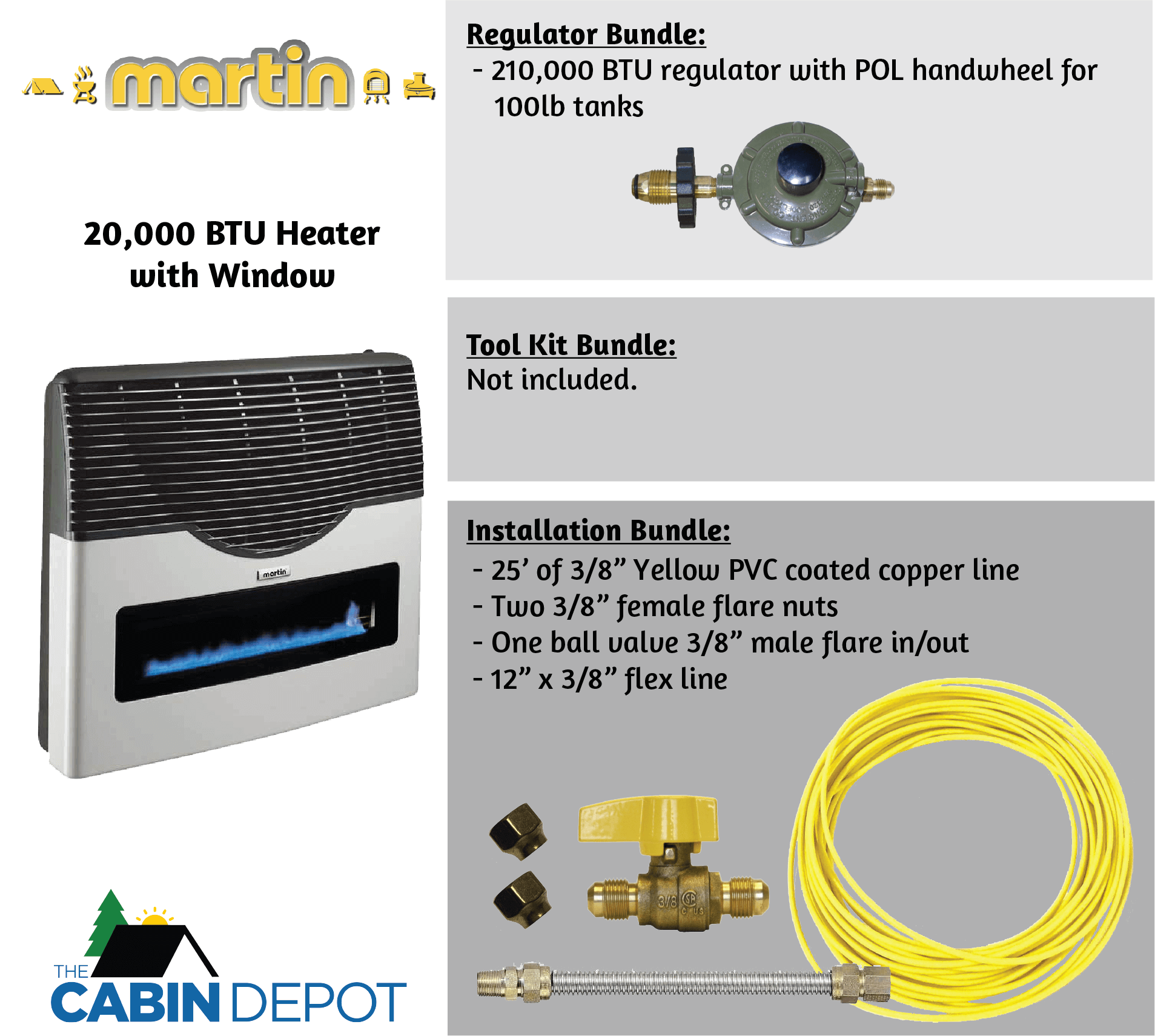 Martin 20,000 BTU Propane Heater with Installation Bundle - The Cabin Depot