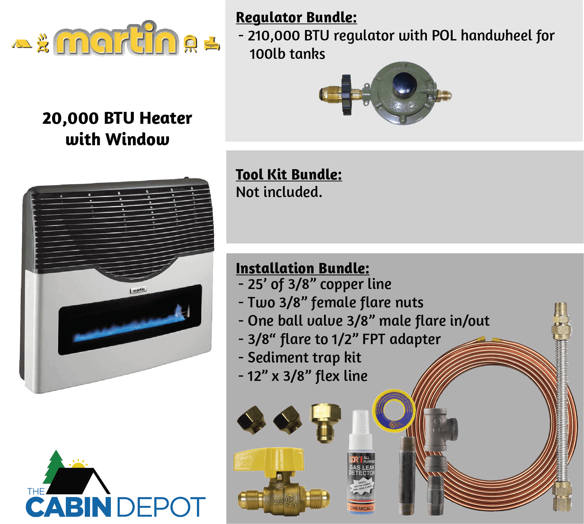 Martin 20,000 BTU Direct Vent Propane Heater with Window and Installation Kit - The Cabin Depot