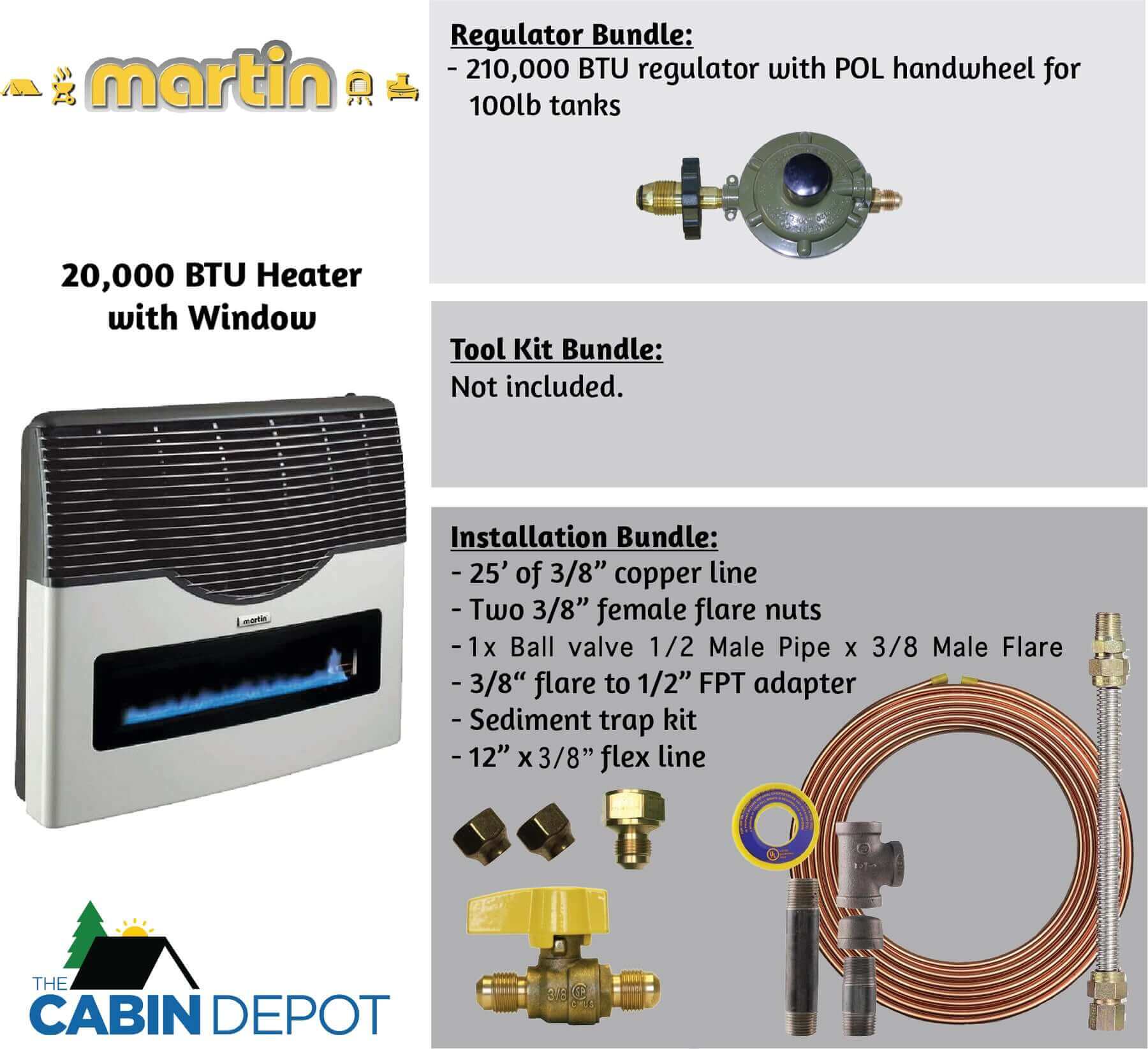 Martin 20,000 BTU Propane Heater with installation bundle from The Cabin Depot