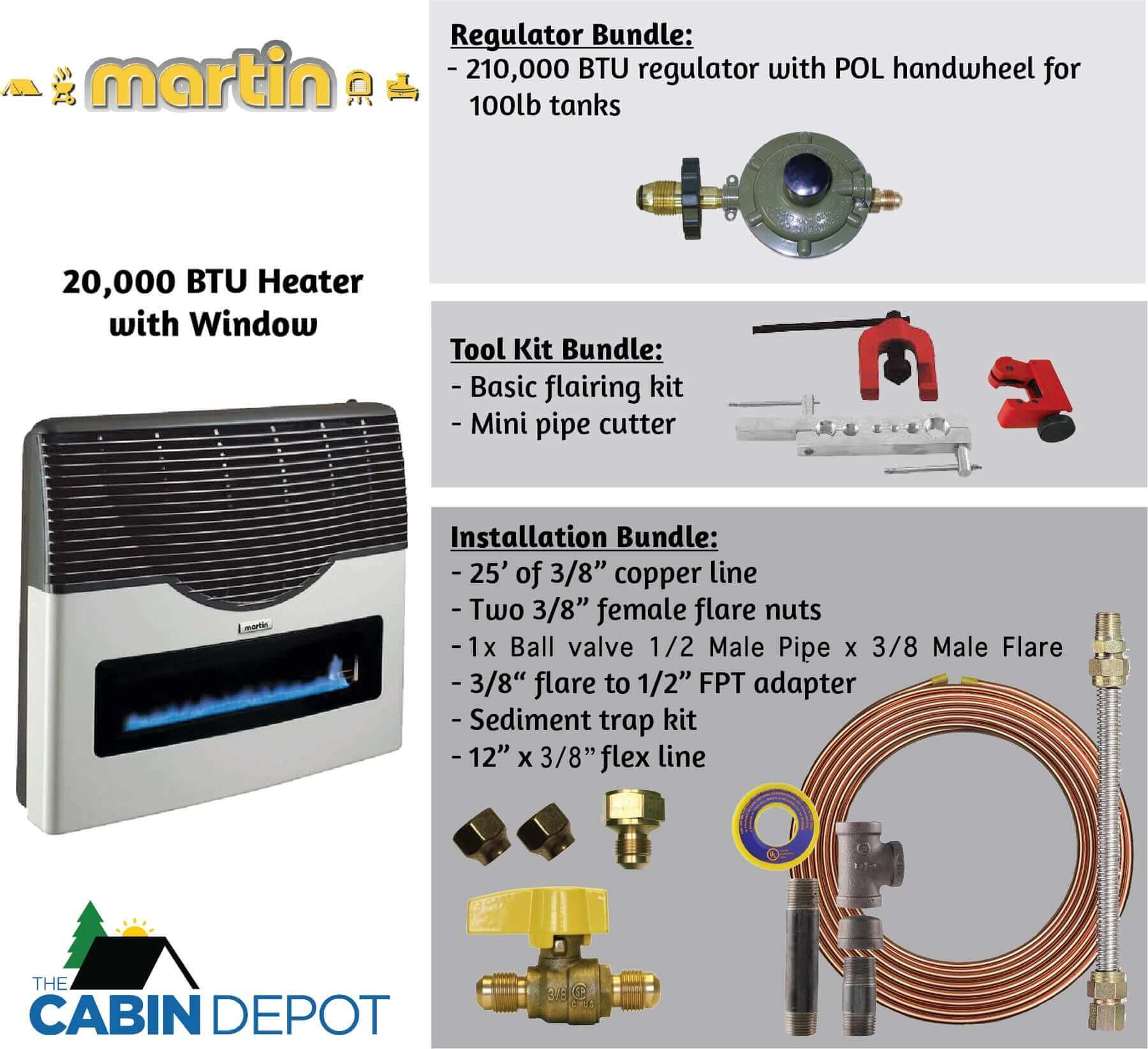 Martin 20,000 BTU Propane Heater with Accessories from Cabin Depot