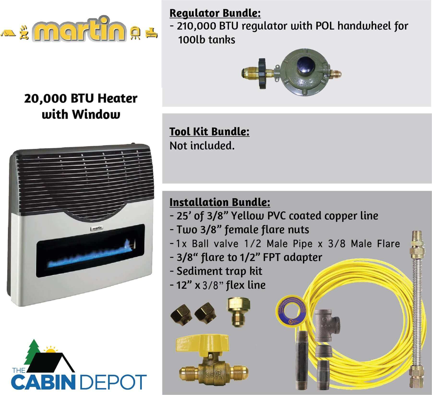 Martin 20,000 BTU Direct Vent Propane Heater with accessories from The Cabin Depot