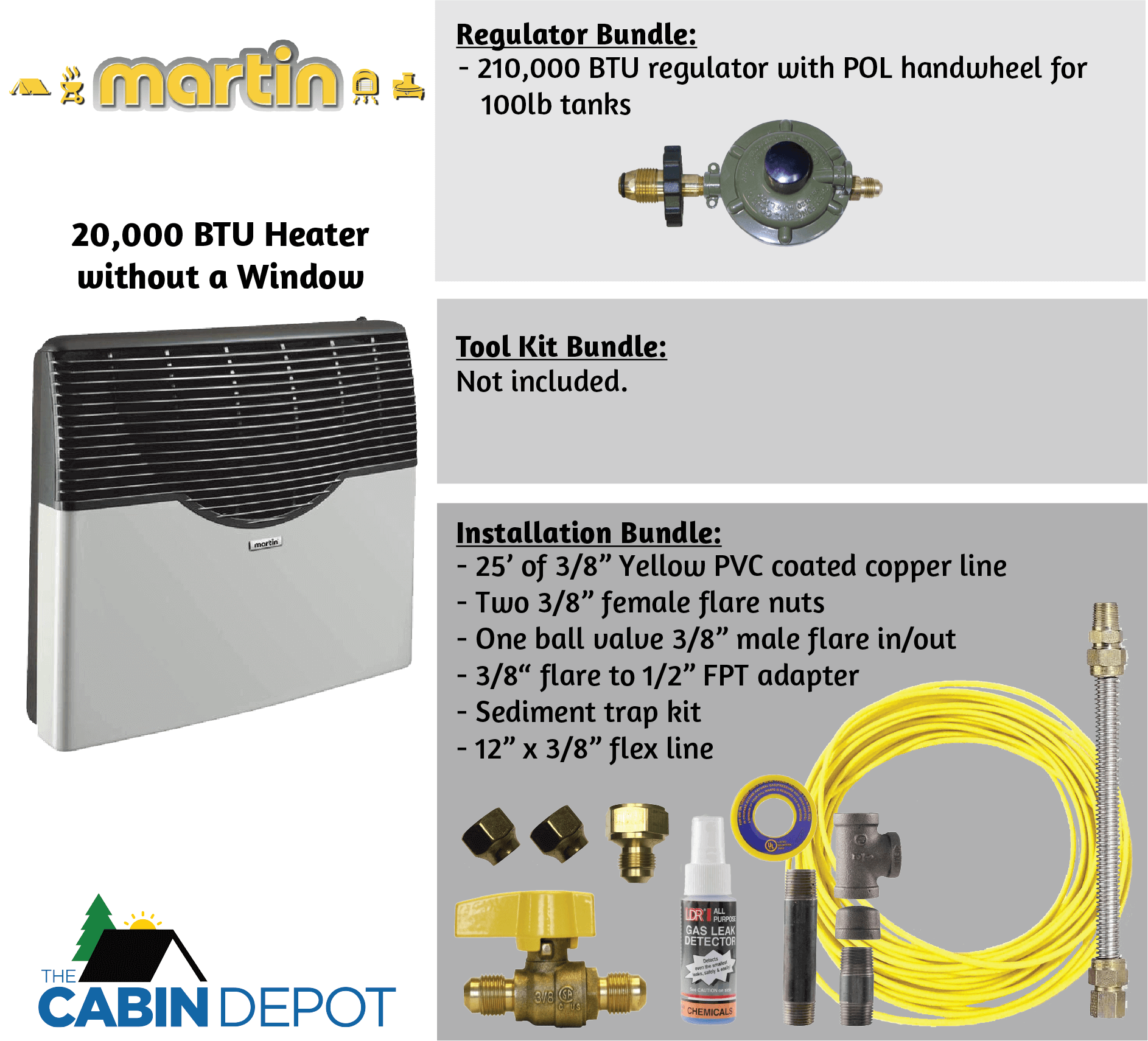 Martin 20,000 BTU Direct Vent Propane Heater without Window with Installation Bundle - The Cabin Depot