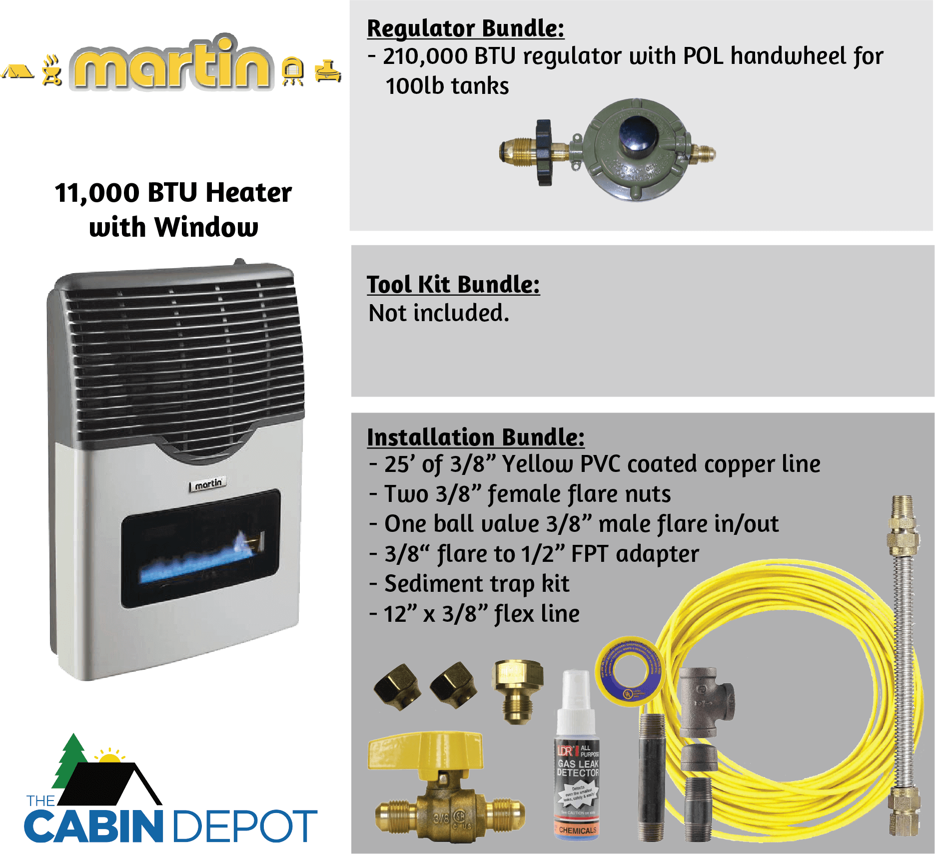 Martin 11,000 BTU Direct Vent Propane Heater with Window - The Cabin Depot Installation and Regulator Bundle Overview