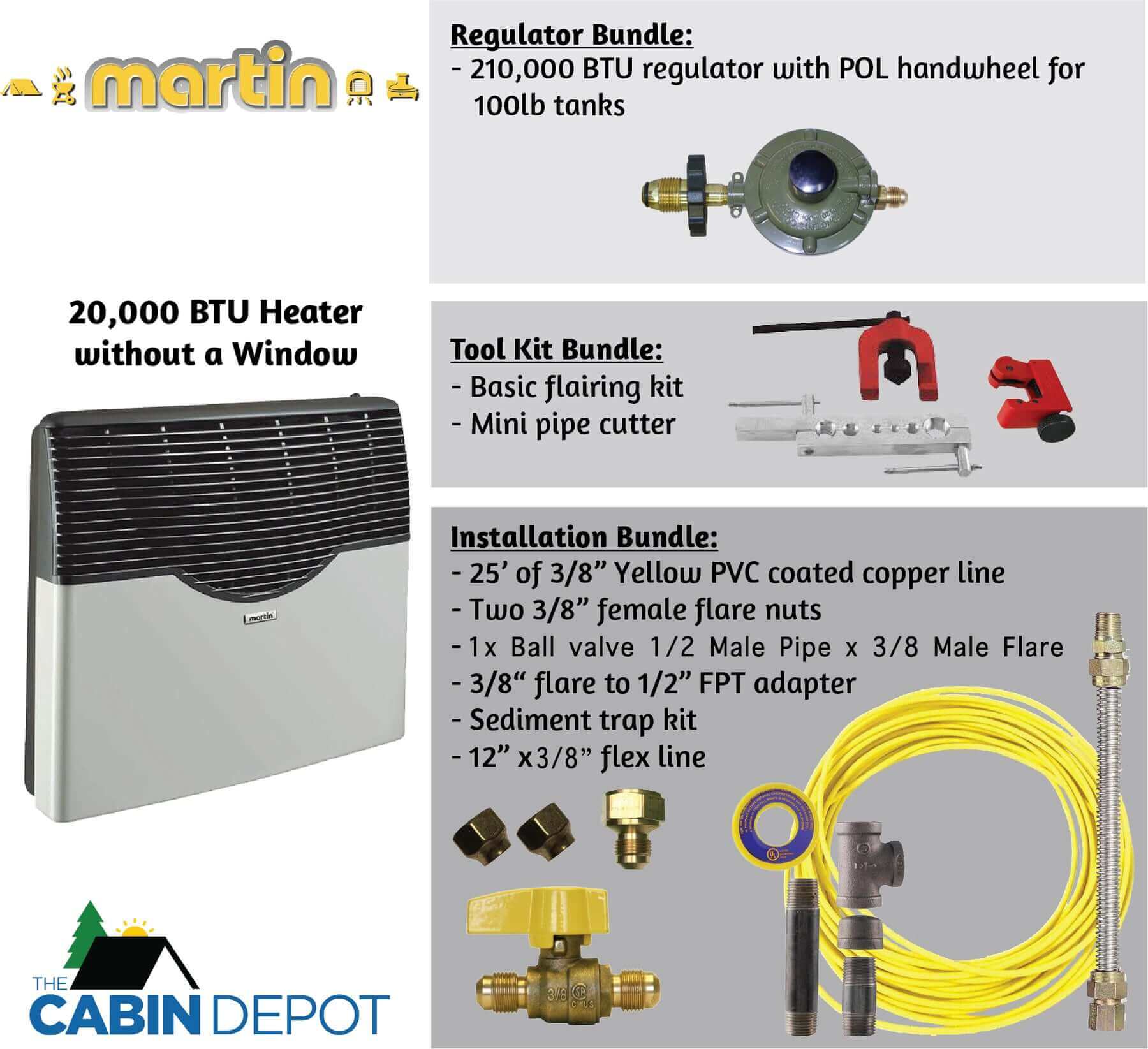 Martin 20,000 BTU Direct Vent Propane Heater and Installation Kit from Cabin Depot