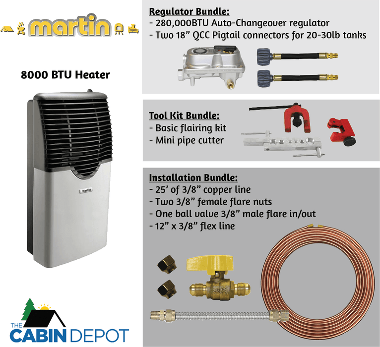 Martin 8,000 BTU Direct Vent Propane Heater with accessories from The Cabin Depot