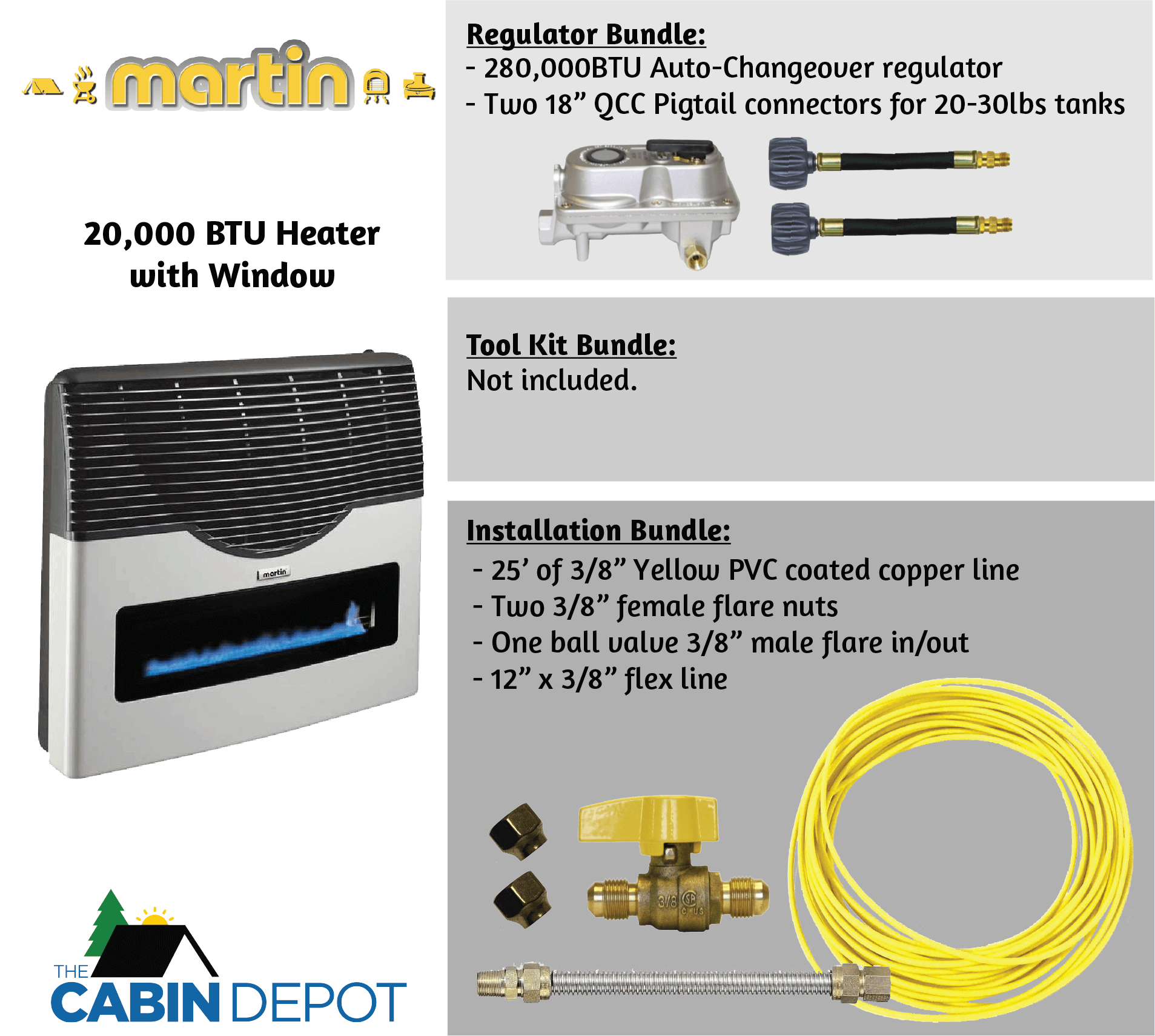 Martin 20,000 BTU Direct Vent Propane Heater with packages from The Cabin Depot