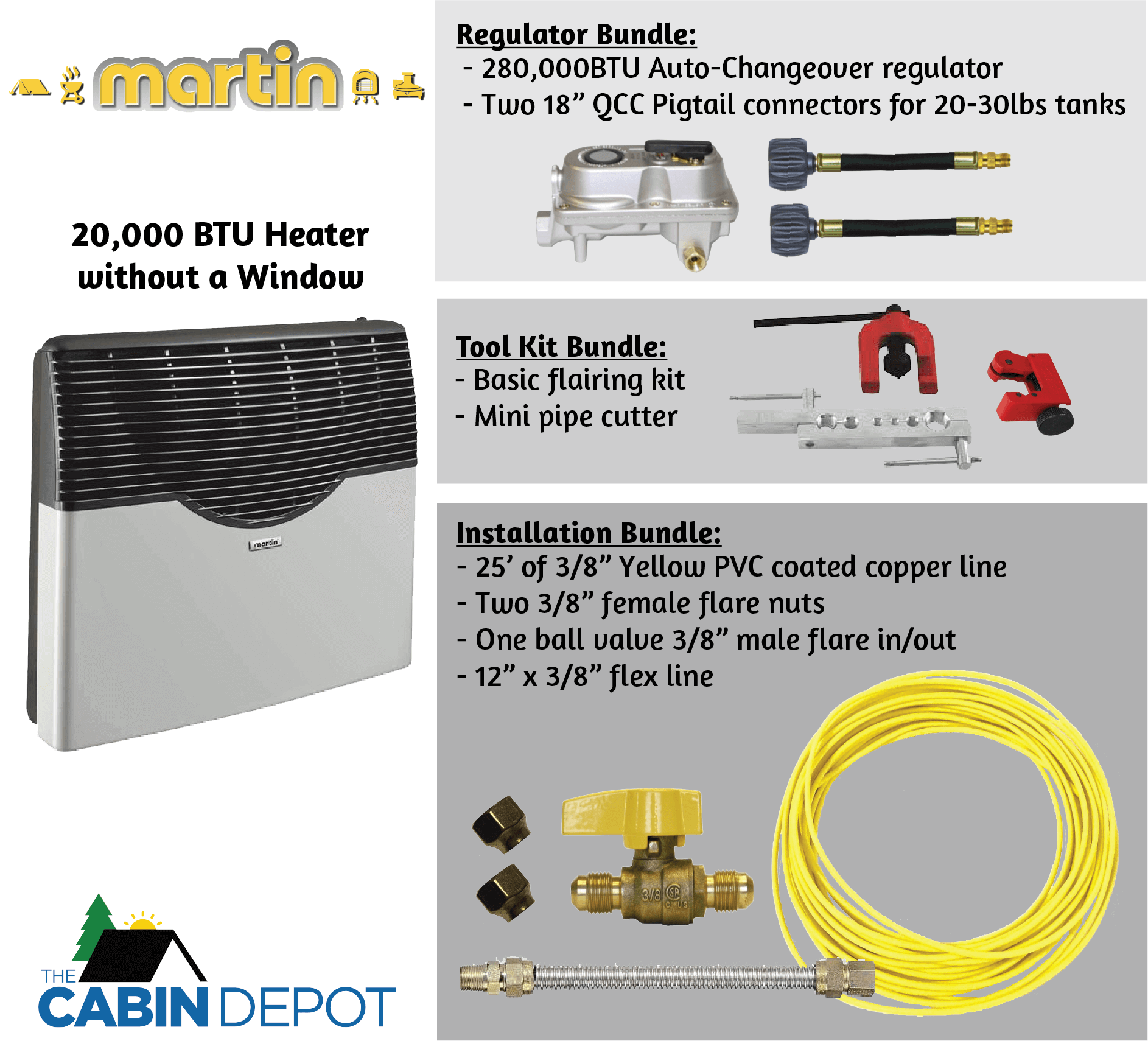 Martin 20,000 BTU Direct Vent Propane Heater with Accessories - The Cabin Depot
