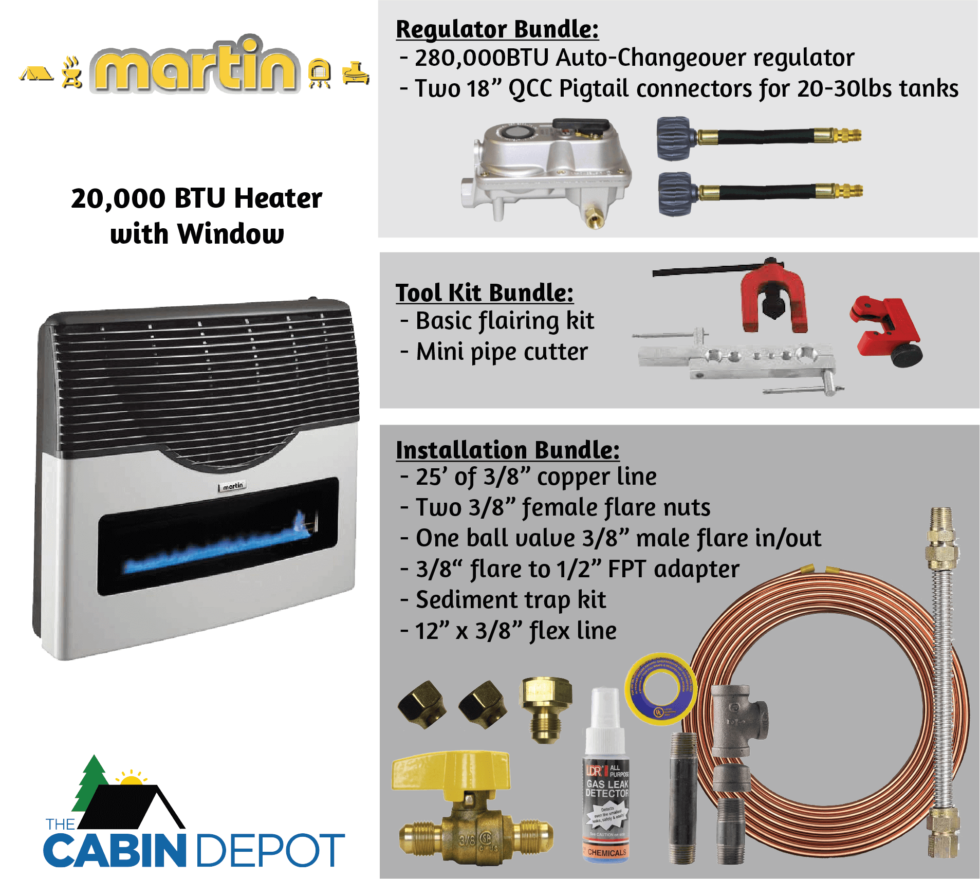 Martin 20,000 BTU Direct Vent Propane Heater with Installation Kit - The Cabin Depot