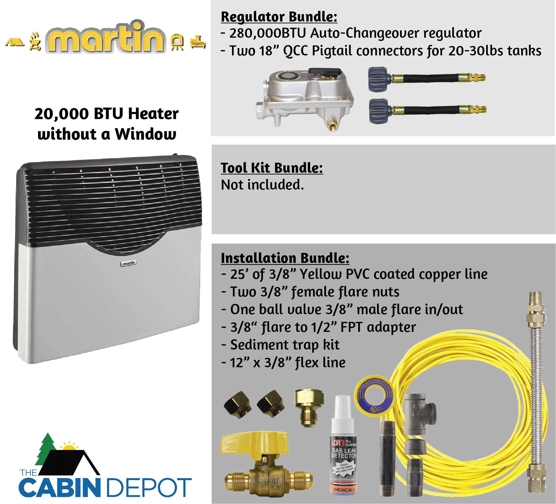 Martin 20,000 BTU Direct Vent Propane Heater and Installation Kit at Cabin Depot
