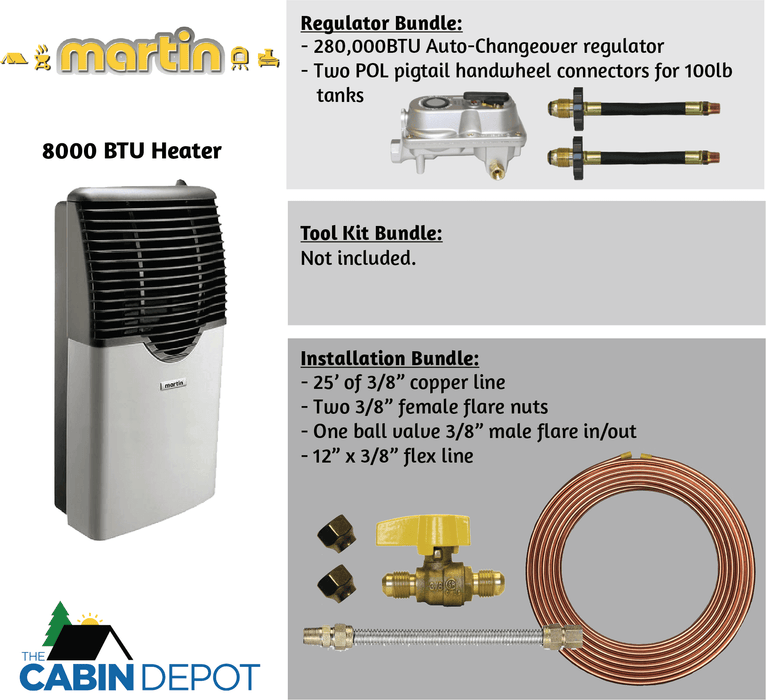 Martin 8,000 BTU Direct Vent Propane Heater installation kits by Cabin Depot