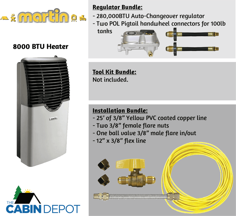 Martin 8,000 BTU Direct Vent Propane Heater with installation bundle from The Cabin Depot