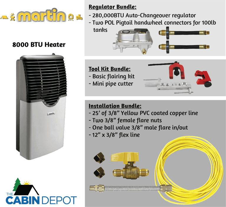 Martin 8,000 BTU Direct Vent Propane Heater with installation and tool bundles - The Cabin Depot