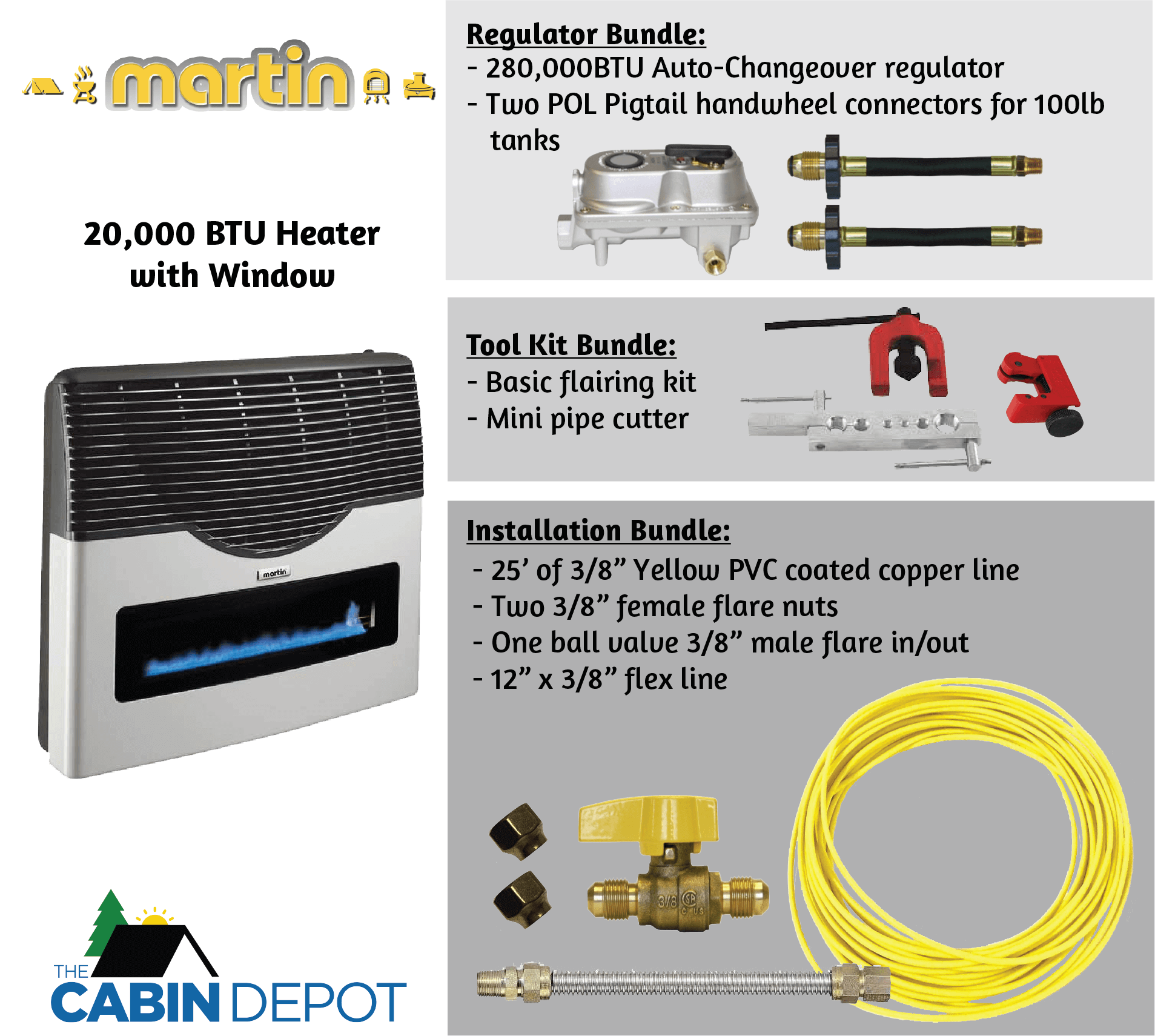 Martin 20,000 BTU Direct Vent Propane Heater with bundles from The Cabin Depot.