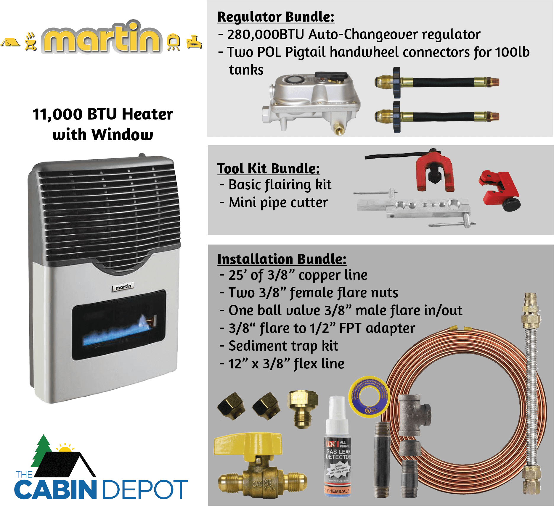 Martin 11,000 BTU Direct Vent Propane Heater with Accessories from The Cabin Depot