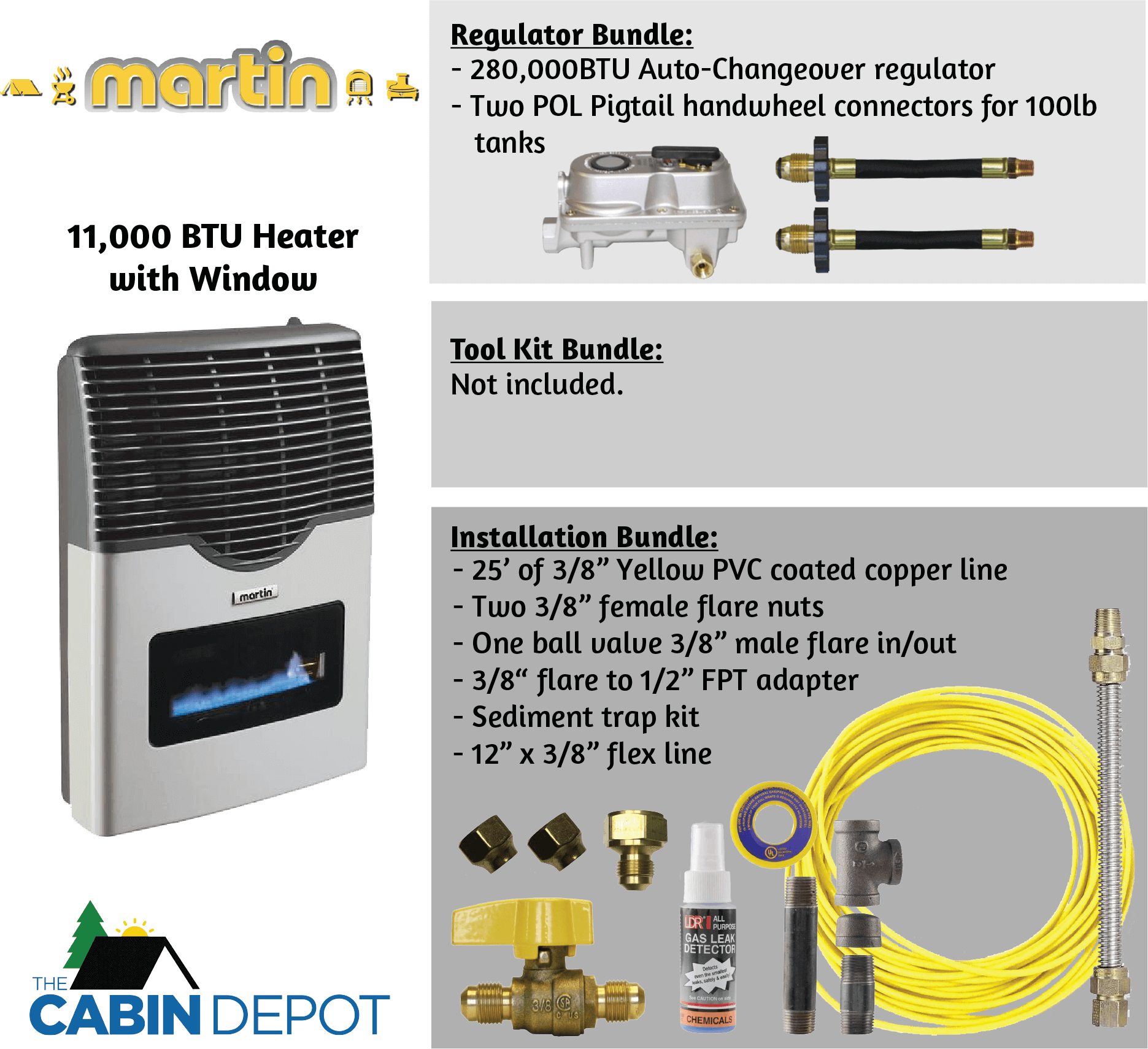 Martin 11,000 BTU Propane Heater with Installation Bundle - The Cabin Depot