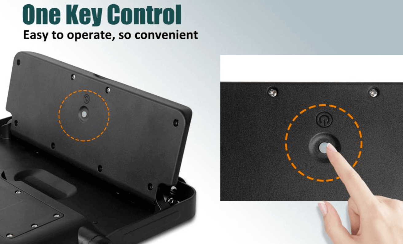 Close-up of one key control on Kedron 10W LED Solar Light, showing easy operation feature. Available at Cabin Depot.