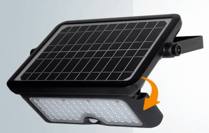 Kedron 10W LED Solar Light with adjustable bracket from Cabin Depot, featuring built-in solar panel and 1150 lumen output for versatile use.