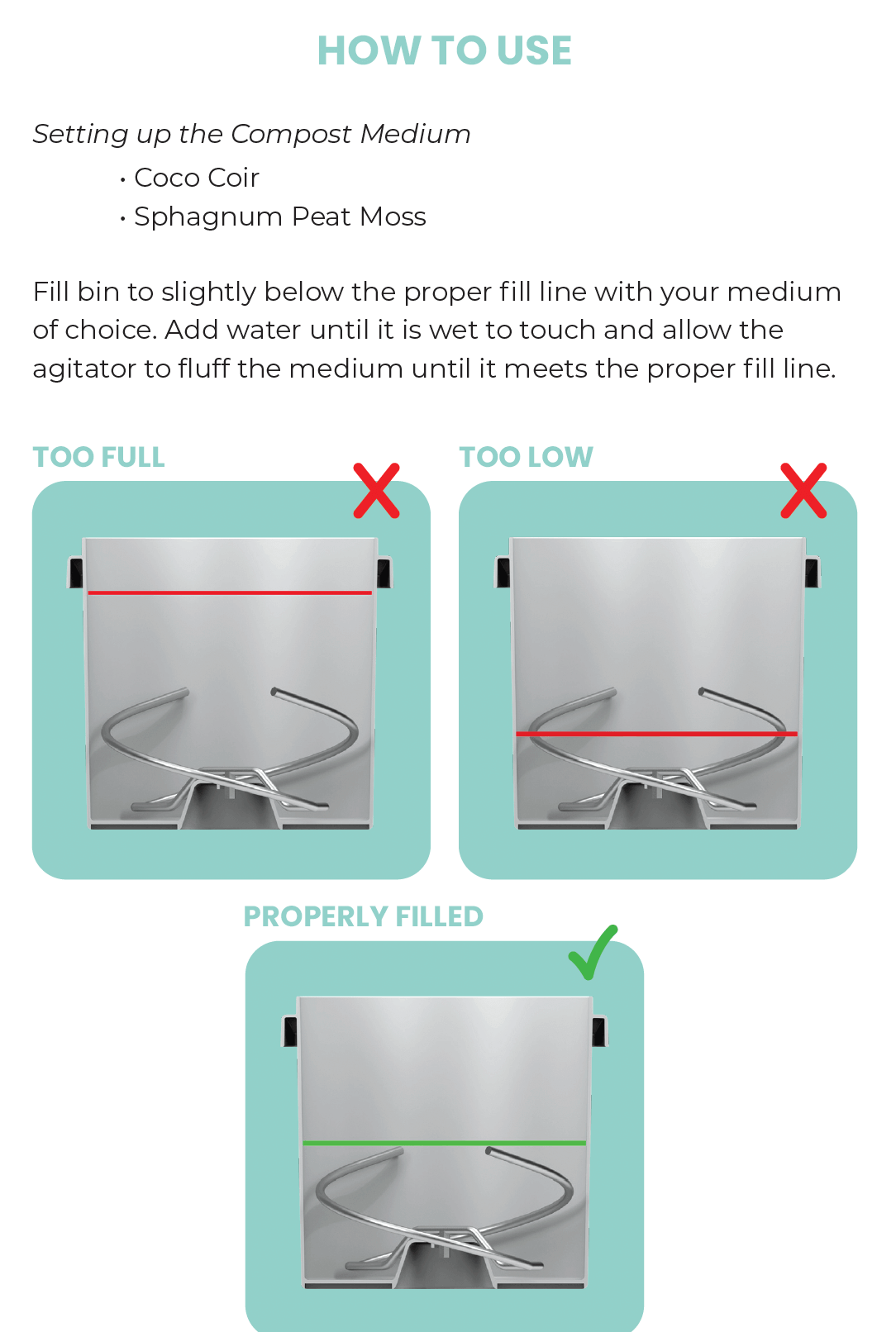 Guidelines for properly filling compost medium in OGO Composting Toilet by Cabin Depot.