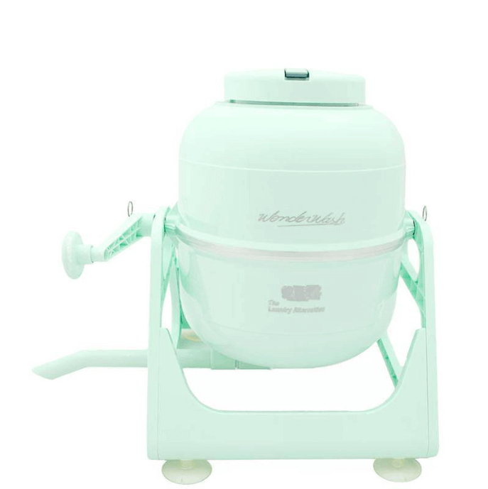 The WonderWash portable washing machine by Cabin Depot, hand-operated, eco-friendly, light, and compact. Perfect for sparkling clean clothes.