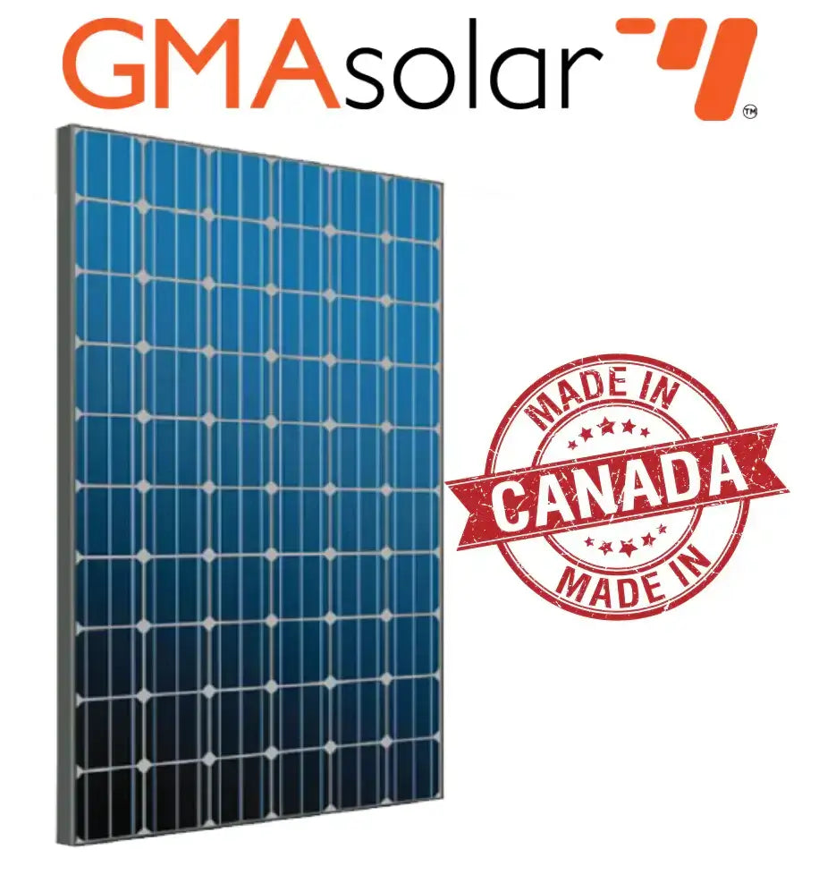 GMA Solar panel made in Canada, featuring high-efficiency photovoltaic cells for sustainable energy solutions.