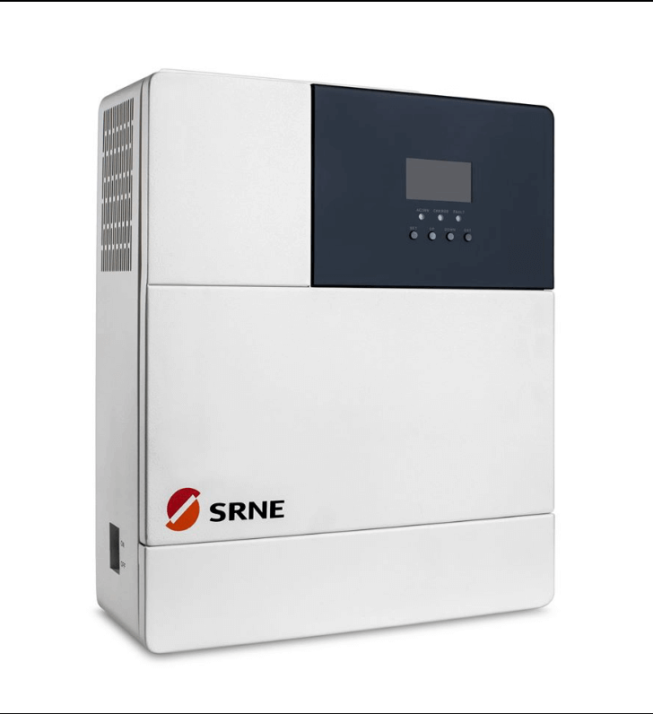 SRNE 3,000W 24V all-in-one inverter/charger with LCD display, hybrid solar unit from Cabin Depot, model HF2430U60-100, off-grid solution.