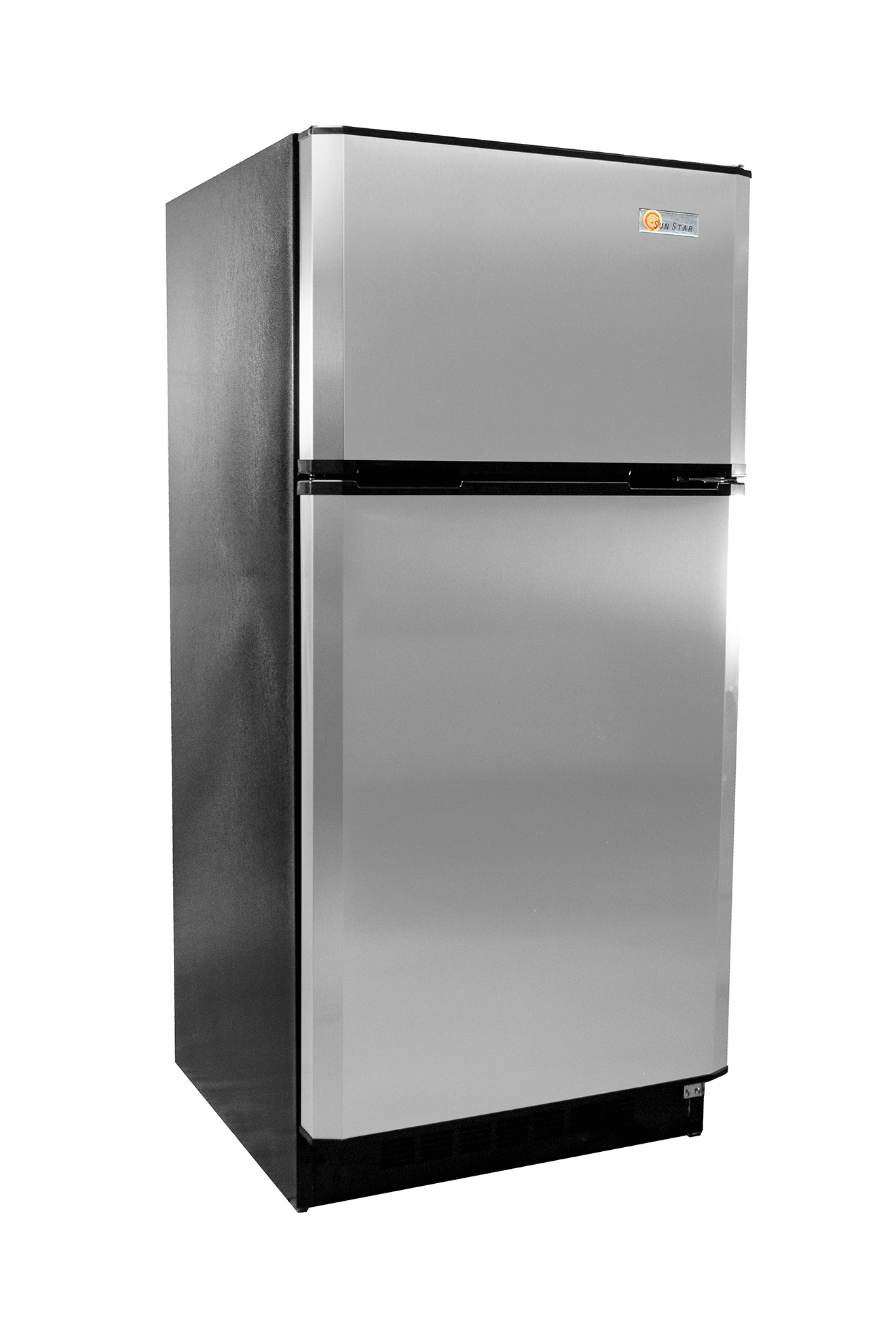 SunStar 16CU Solar/DC Refrigerator Stainless Steel by Cabin Depot for off-grid use with dual compressors, made in USA.