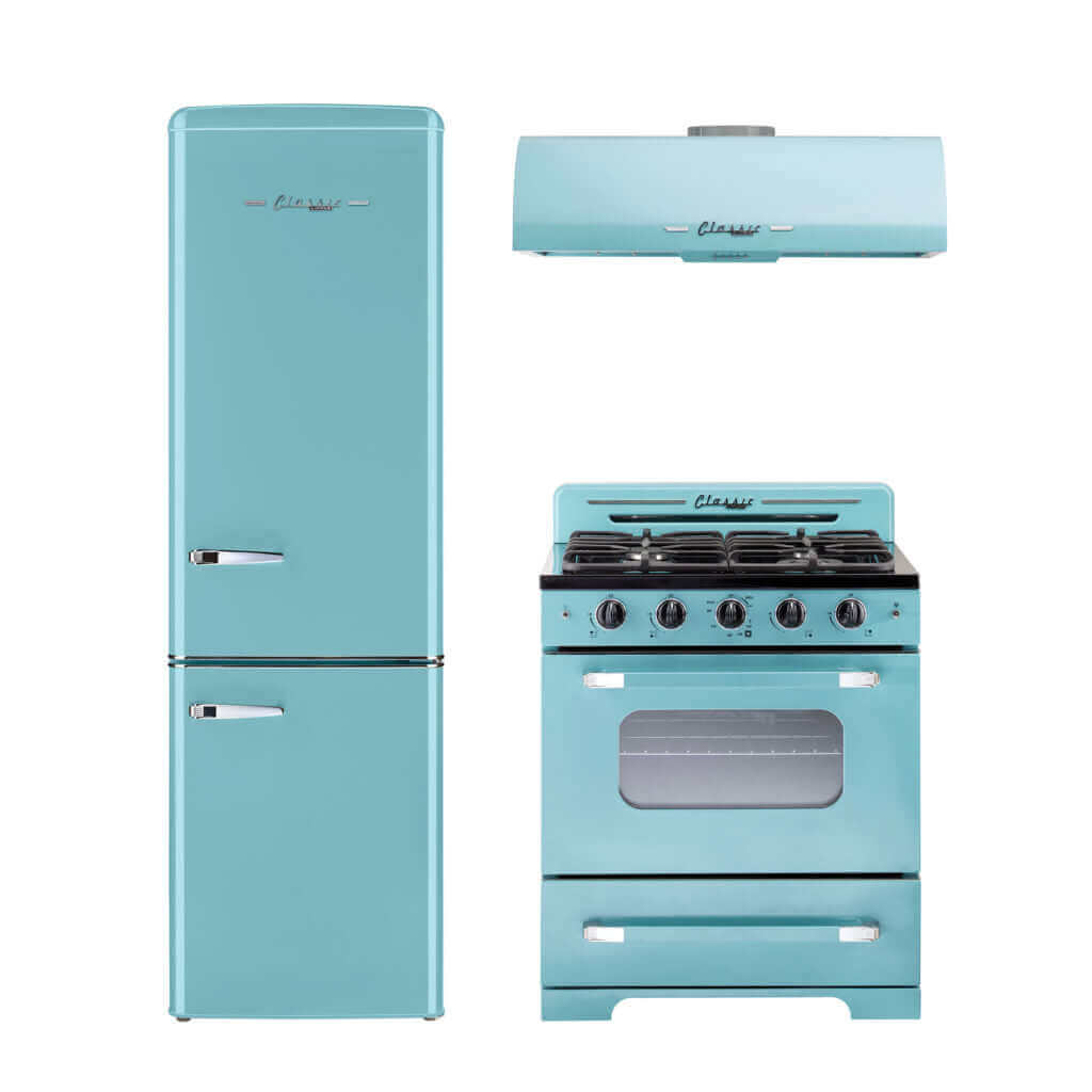 Classic Retro by Unique 30" Range Hood Set - Vintage Blue Appliances with Chrome Accents - Cabin Depot Exclusive Collection