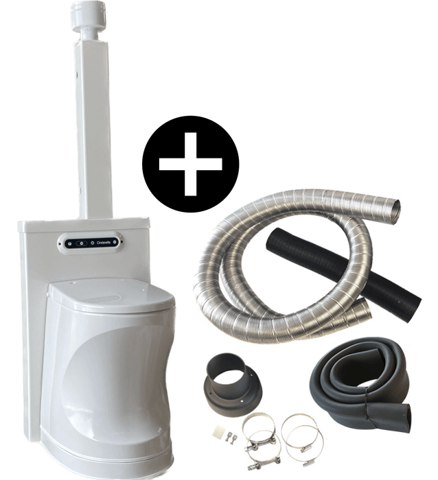 Cinderella travel incineration toilet with installation kit and accessories.