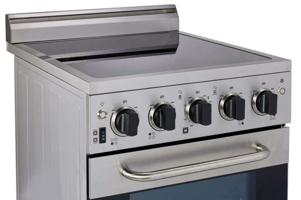Unique 20" Prestige Convection Electric Range with SmoothTop, Stainless Steel by Cabin Depot; compact and stylish kitchen appliance.