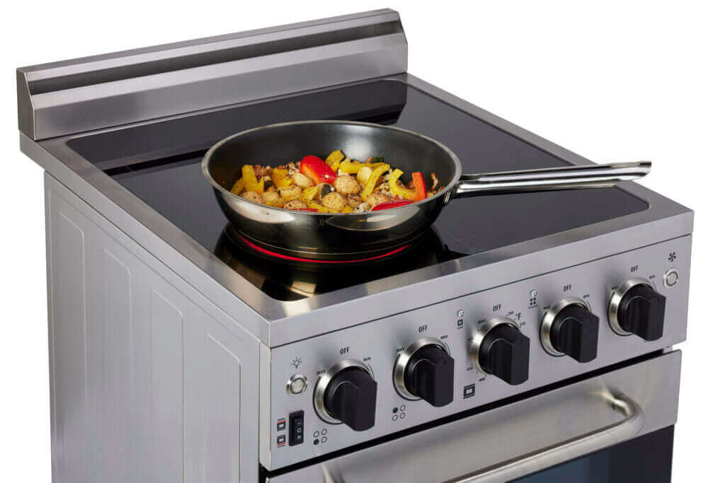 20" Prestige Convection Electric Range with skillet - Cabin Depot stainless steel smooth top for compact kitchens.
