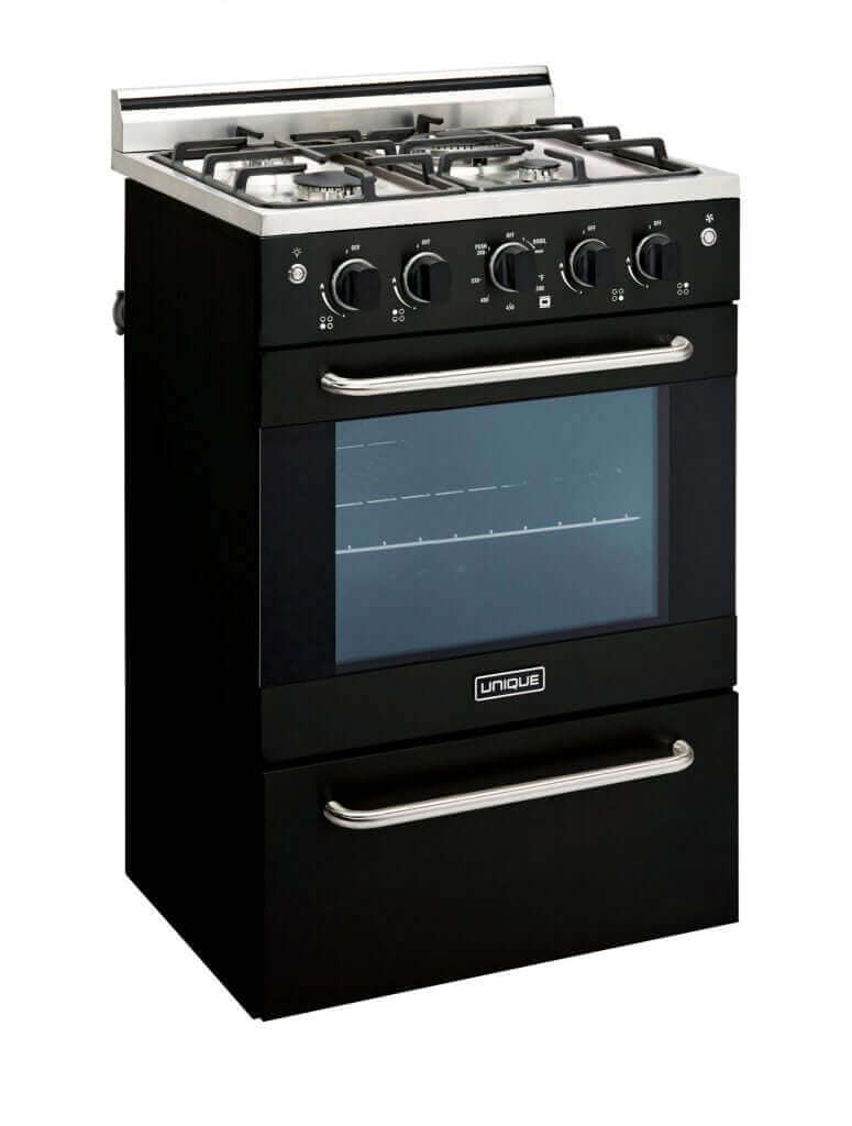 Unique Prestige 20" Convection Gas Range with Electronic Ignition from Cabin Depot, featuring cast-iron grates and stainless design.