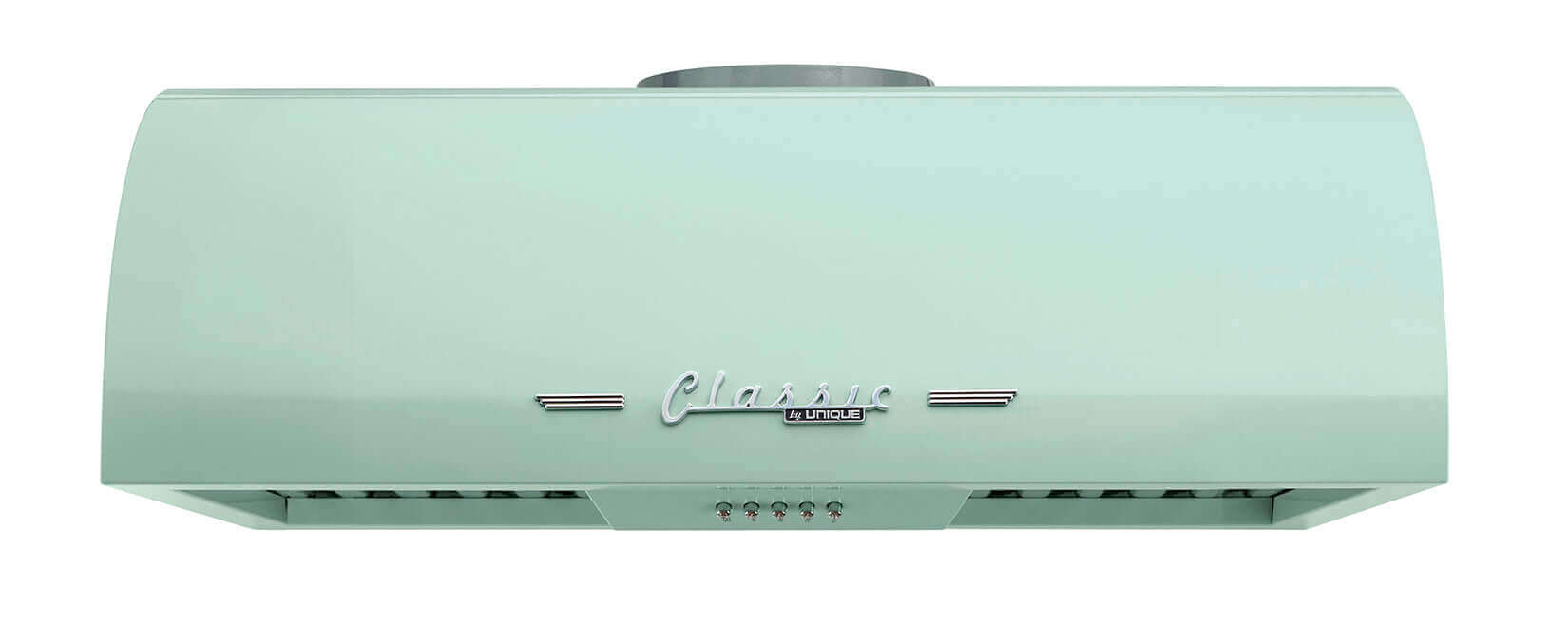 Unique 24" Classic Retro Range Hood in mint green, featuring 50s design, ideal for retro kitchens. Available at Cabin Depot.