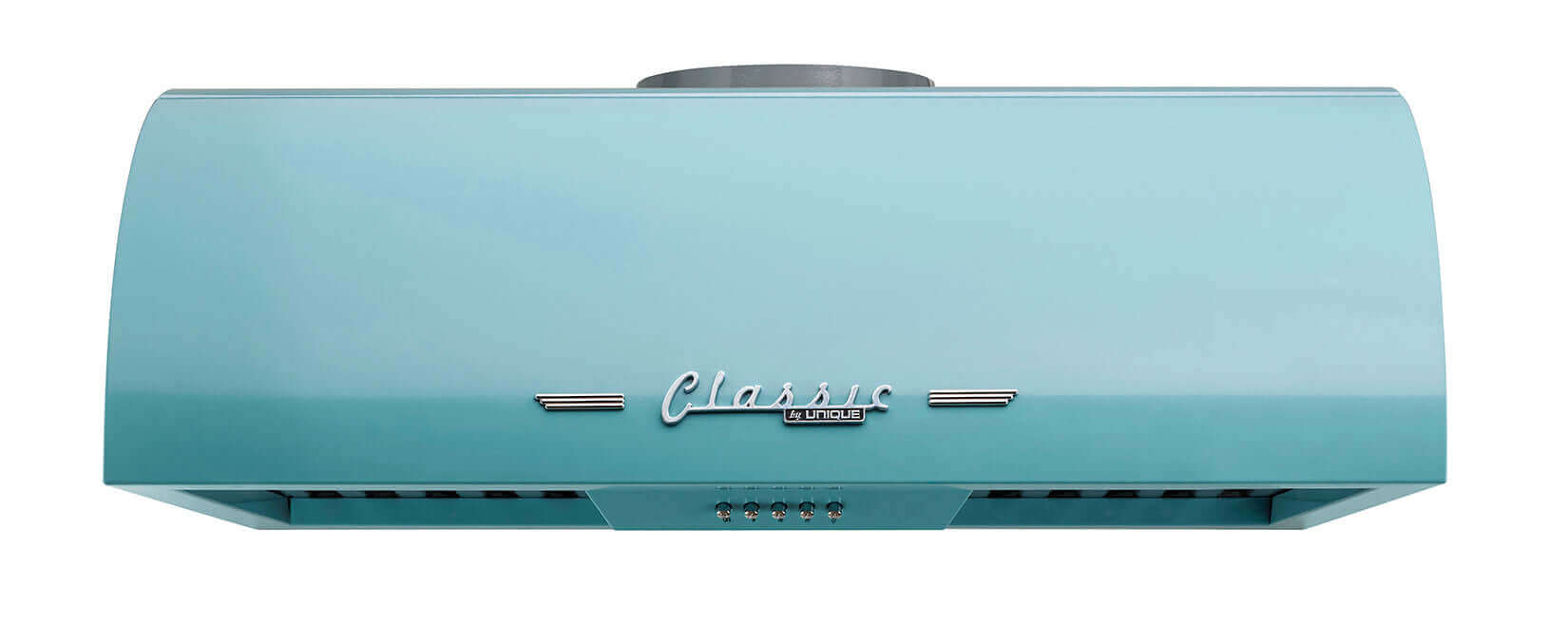 Unique 24" Classic Retro Range Hood in teal for stylish cabin kitchens, available at Cabin Depot.